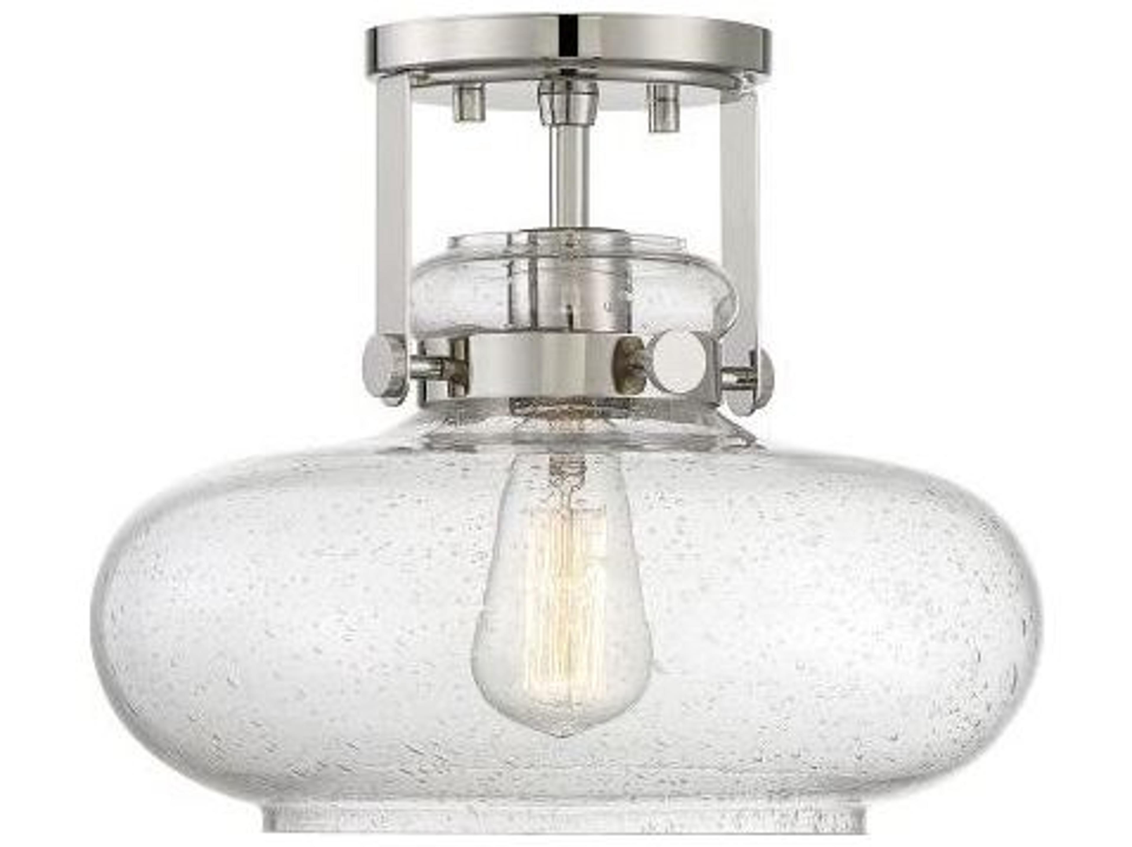 Savoy House Meridian 1-Light Polished Nickel Glass Globe Geometric Semi Flush Mount