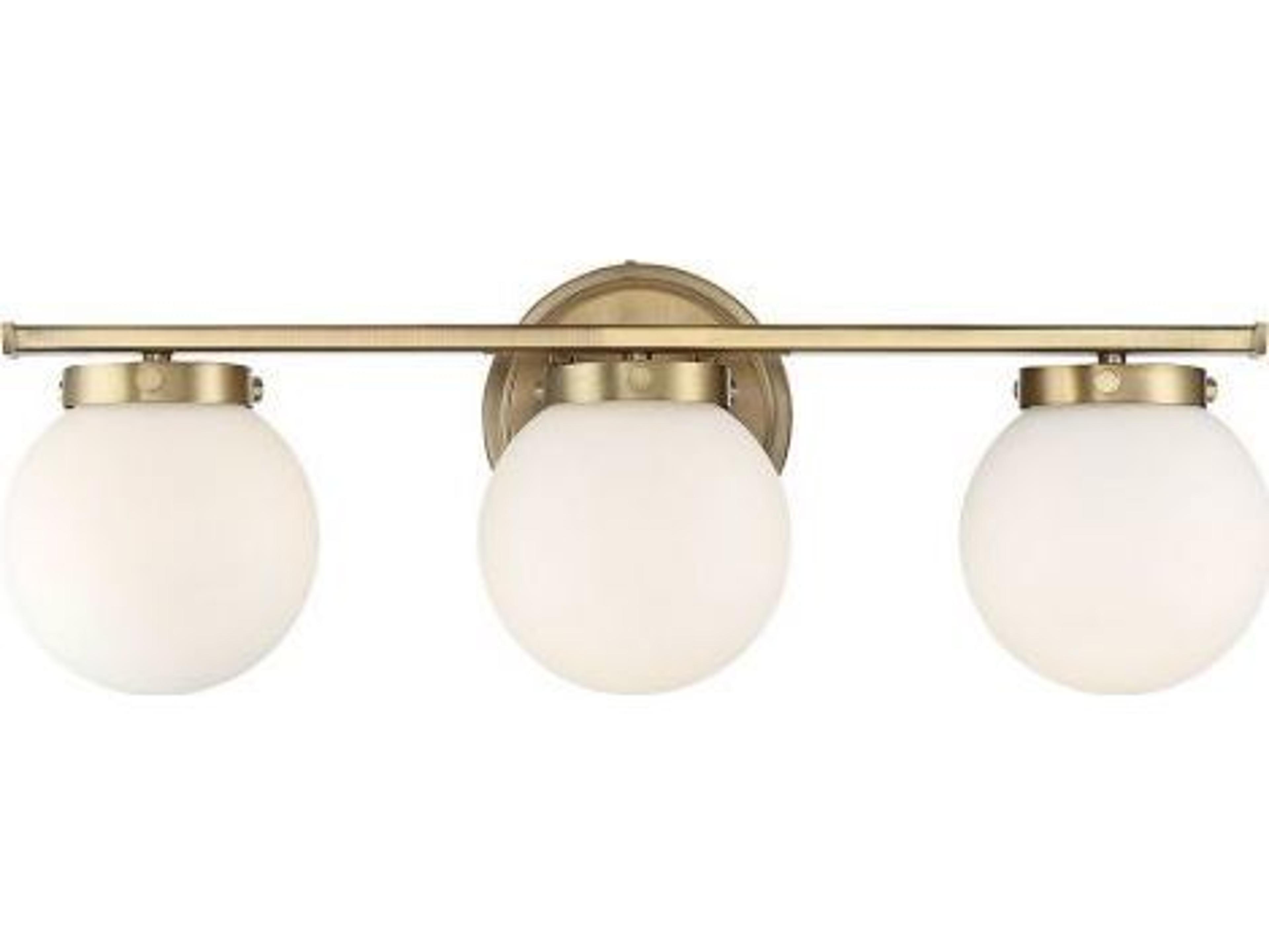 Savoy House Meridian 3-Light Natural Brass Glass Vanity Light