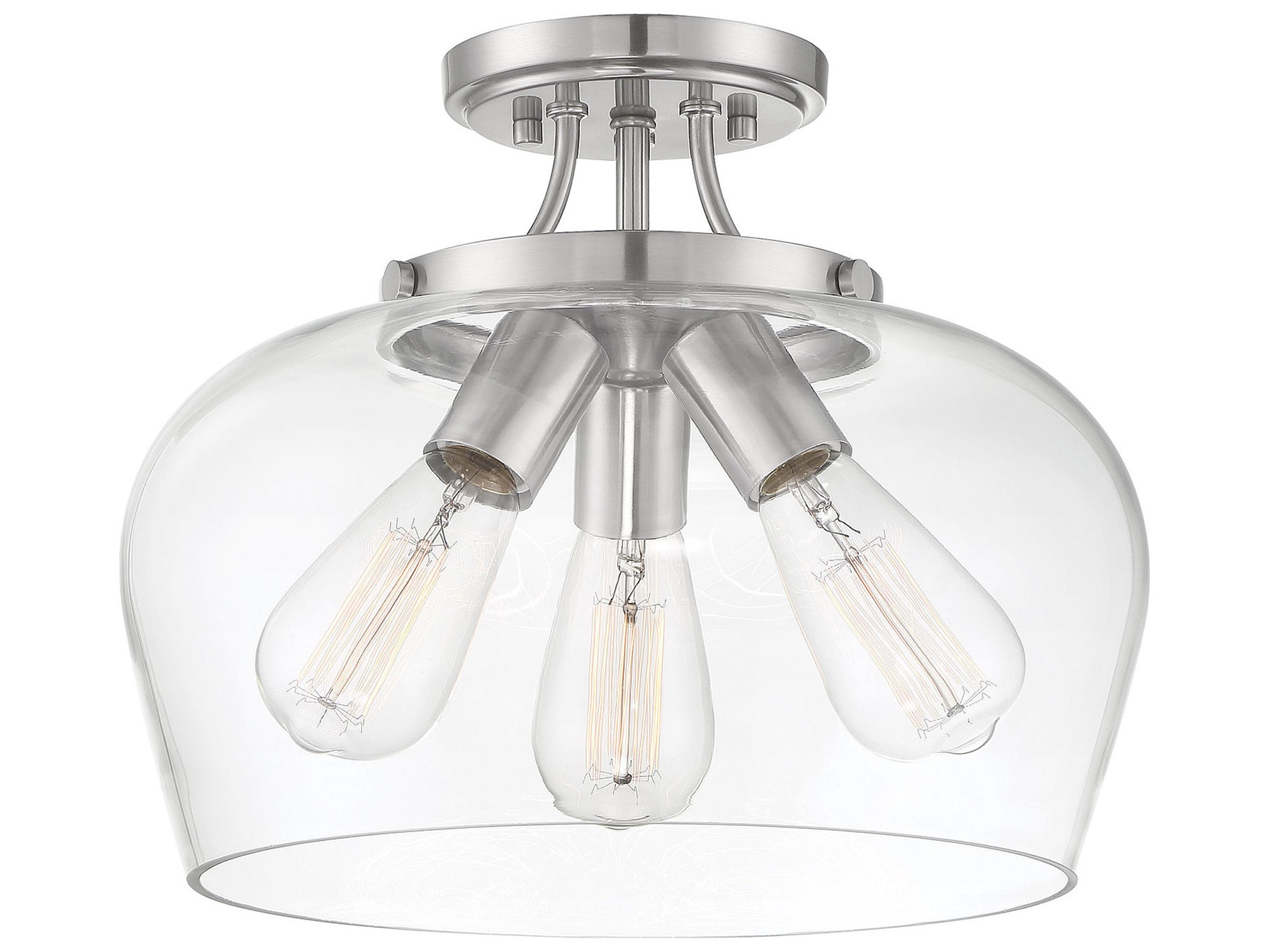 Savoy House Octave 3-Light Satin Nickel Glass Bowl Semi Flush Mount