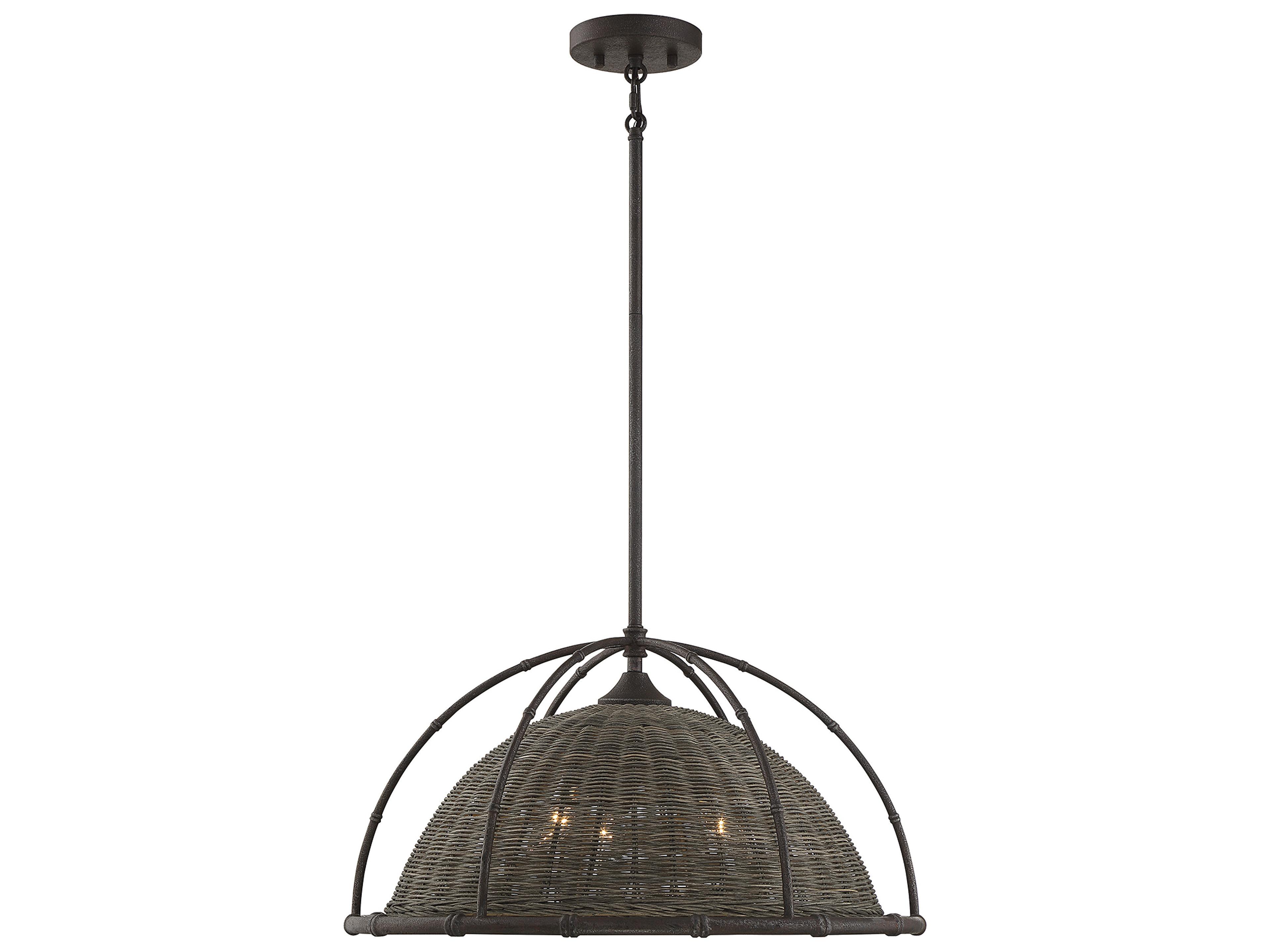 Savoy House Trentino 3-Light Gunsmoke Gray Rattan Black Dome Pendant