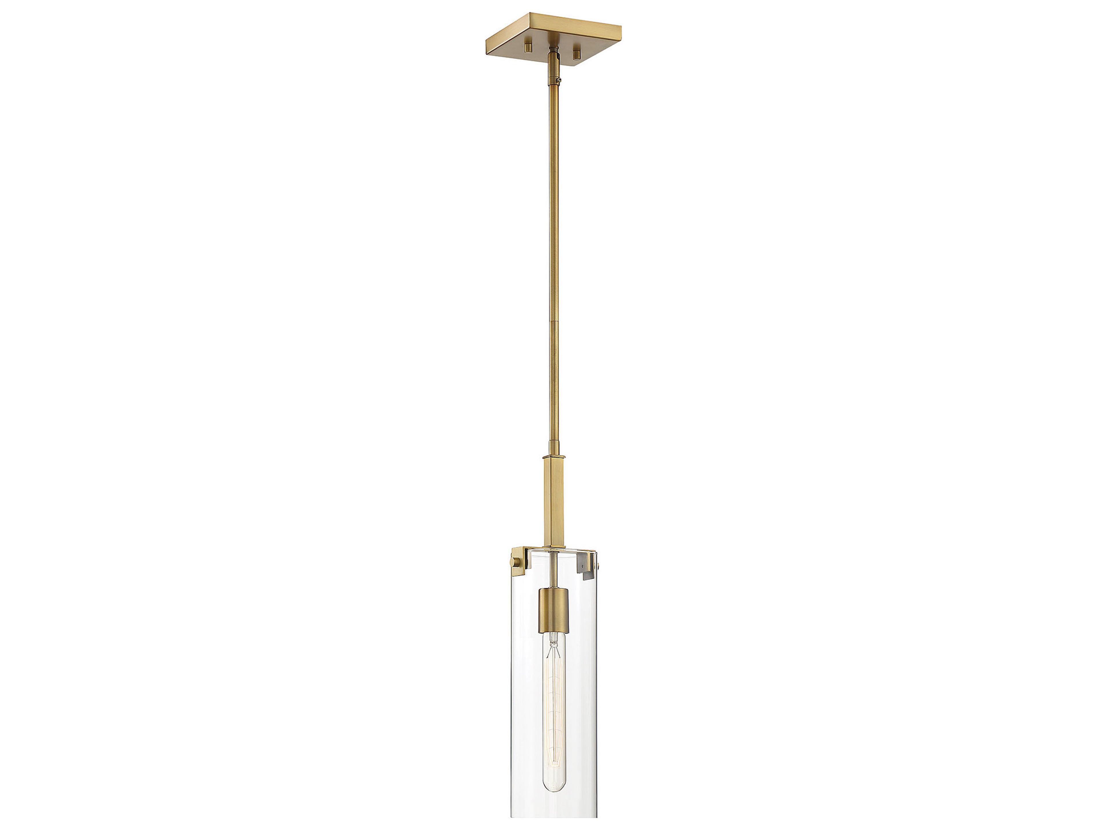 Savoy House Winfield 1-Light Warm Brass Glass Cylinder Mini Pendant