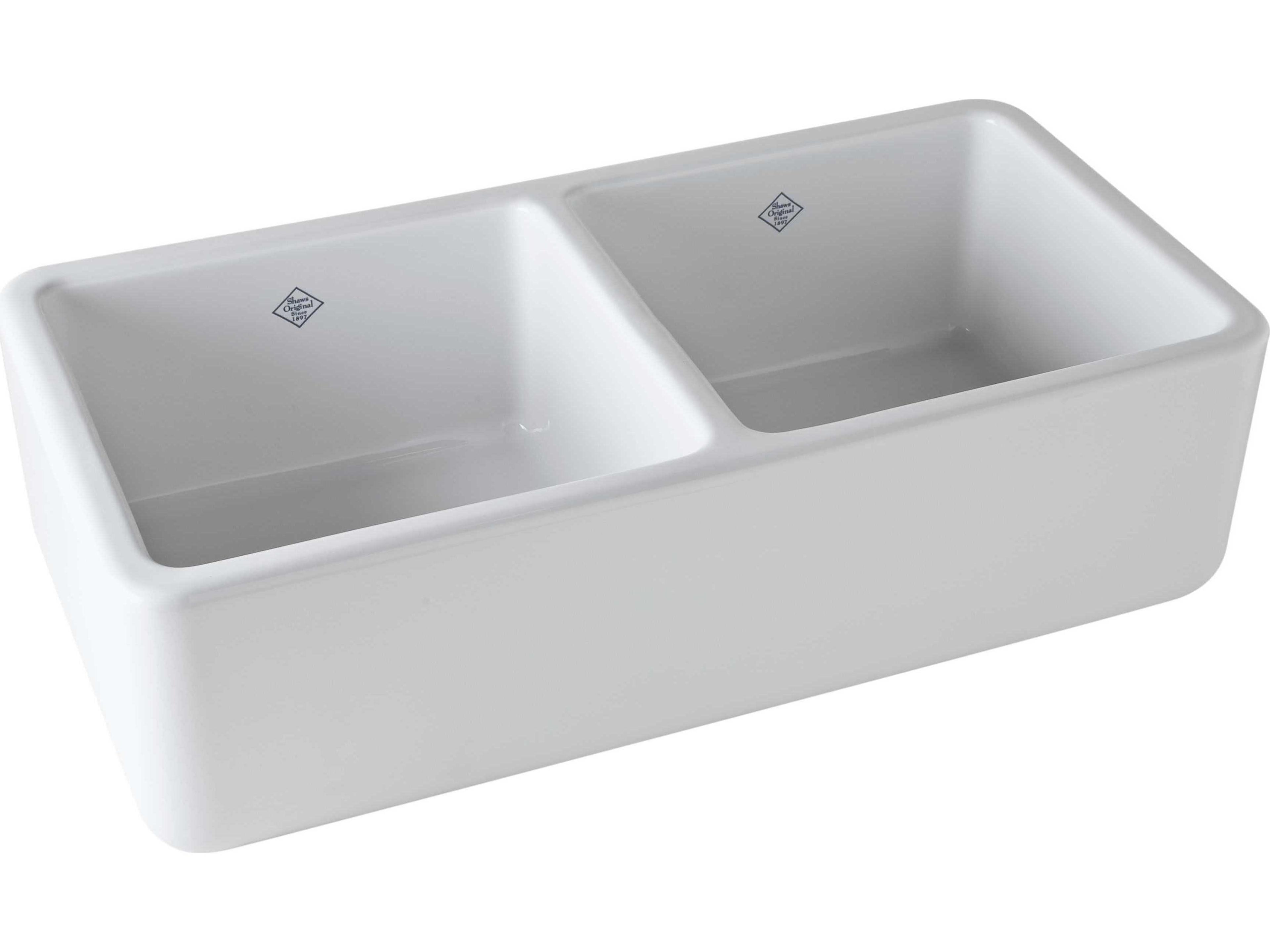 Shaws Original Lancaster White 37" Rectangular Two Bowl Farmhouse Kitchen Sink