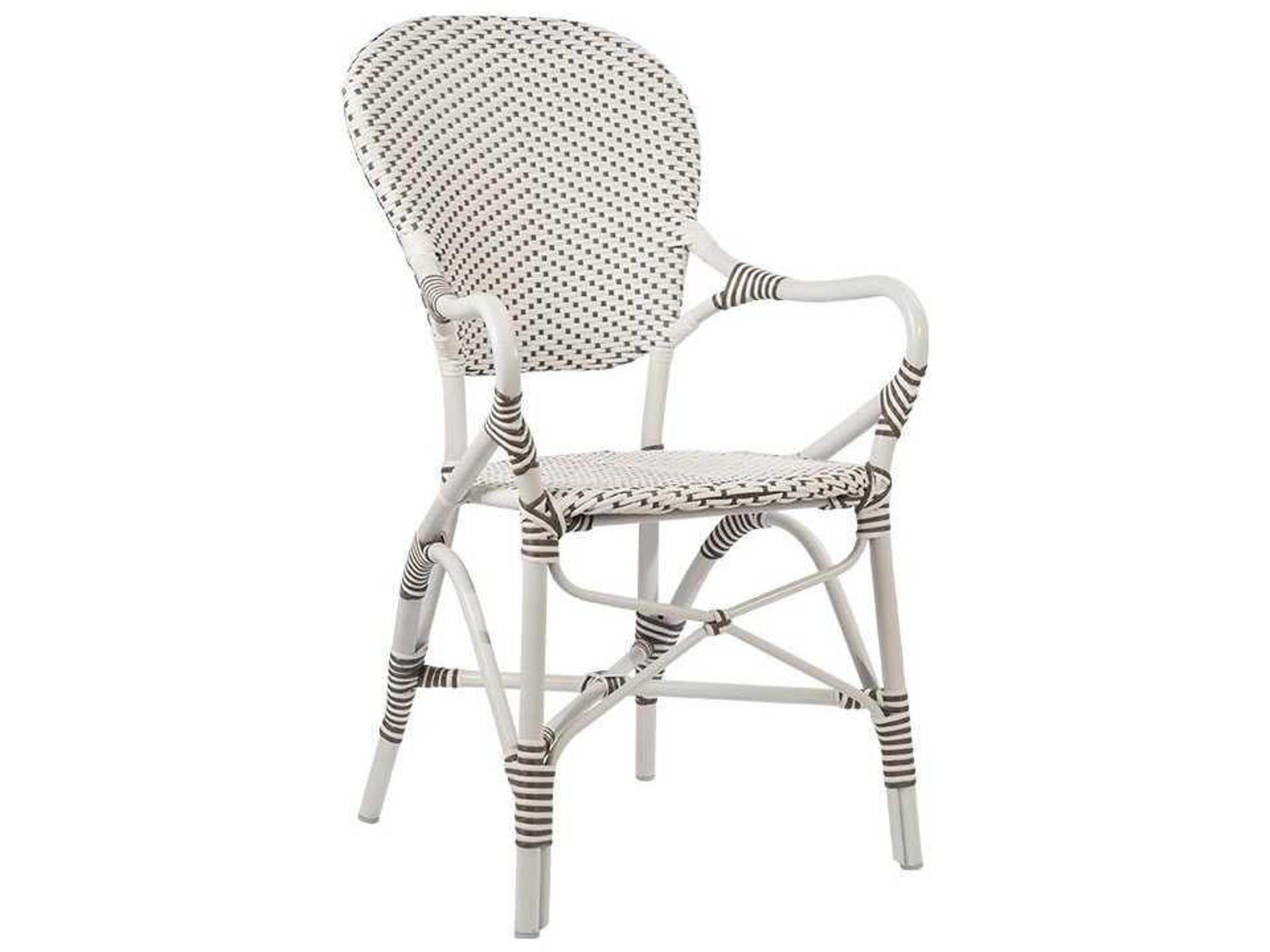 Sika Design Alu Affaire Aluminum White Stackable Isabell Patio Dining Arm Chair in White/Cappuccino Dots