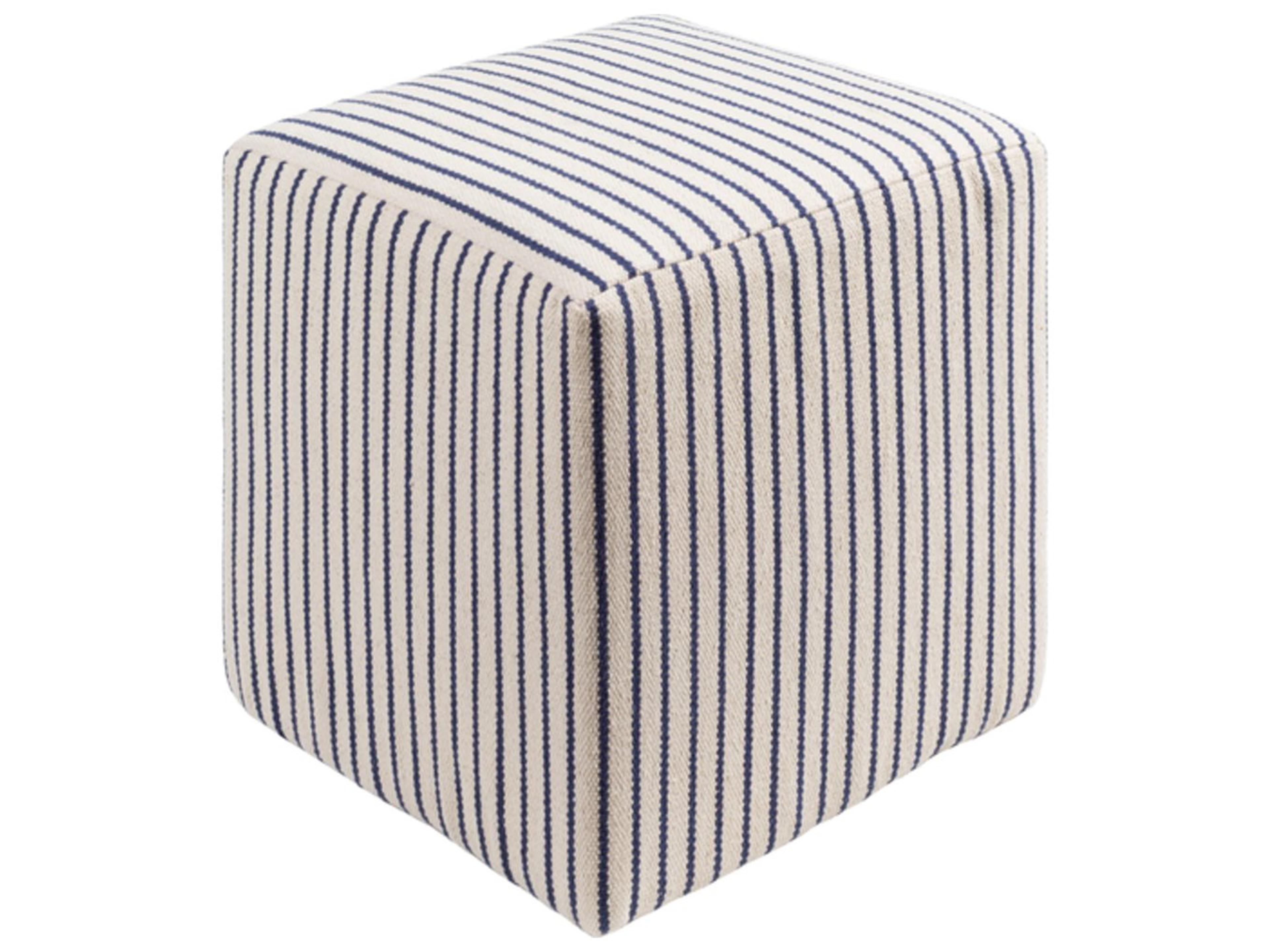 Surya Matchford Cream Navy Blue Upholstered Ottoman