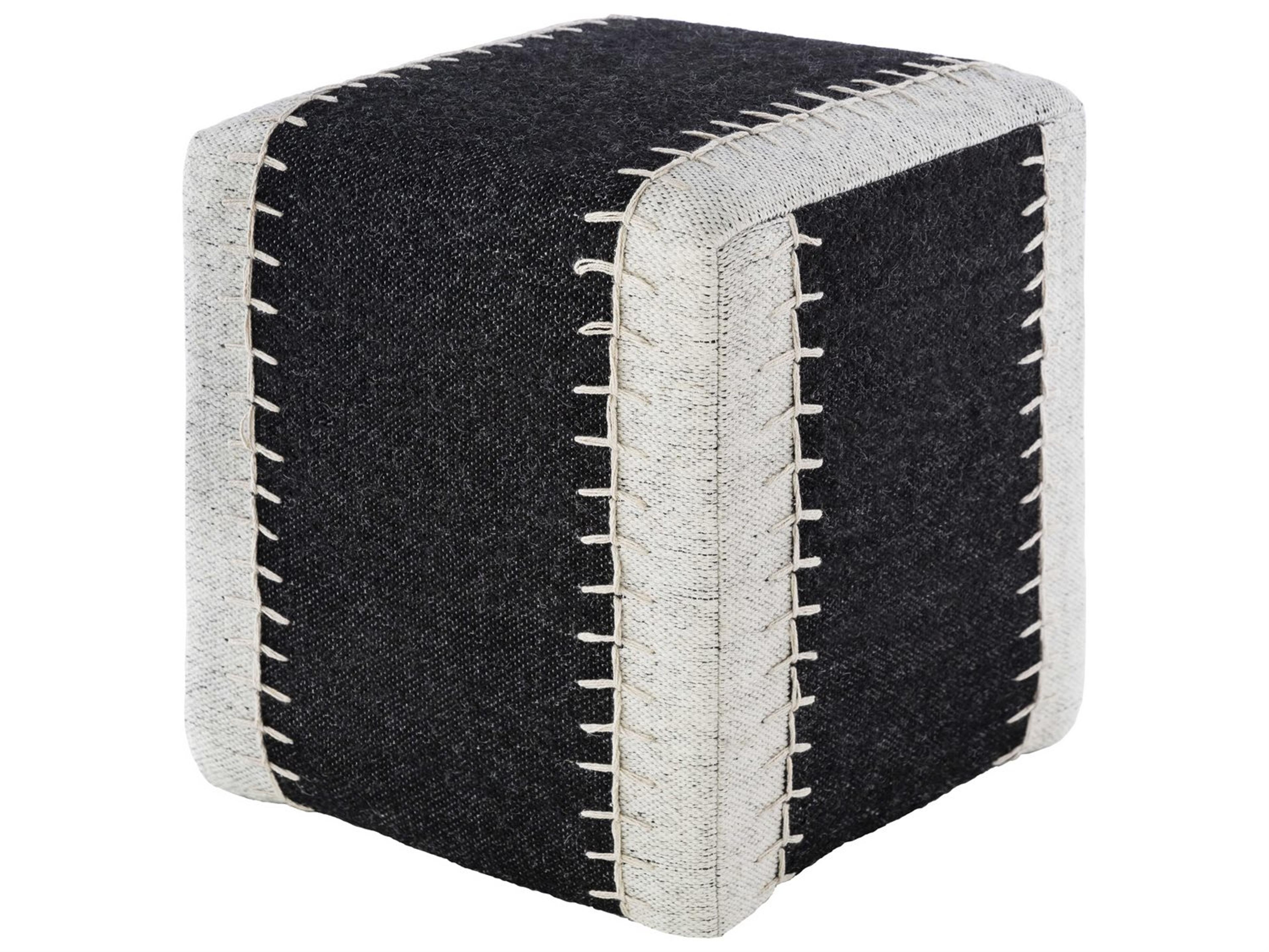 Surya Niko Black White Gray Upholstered Ottoman