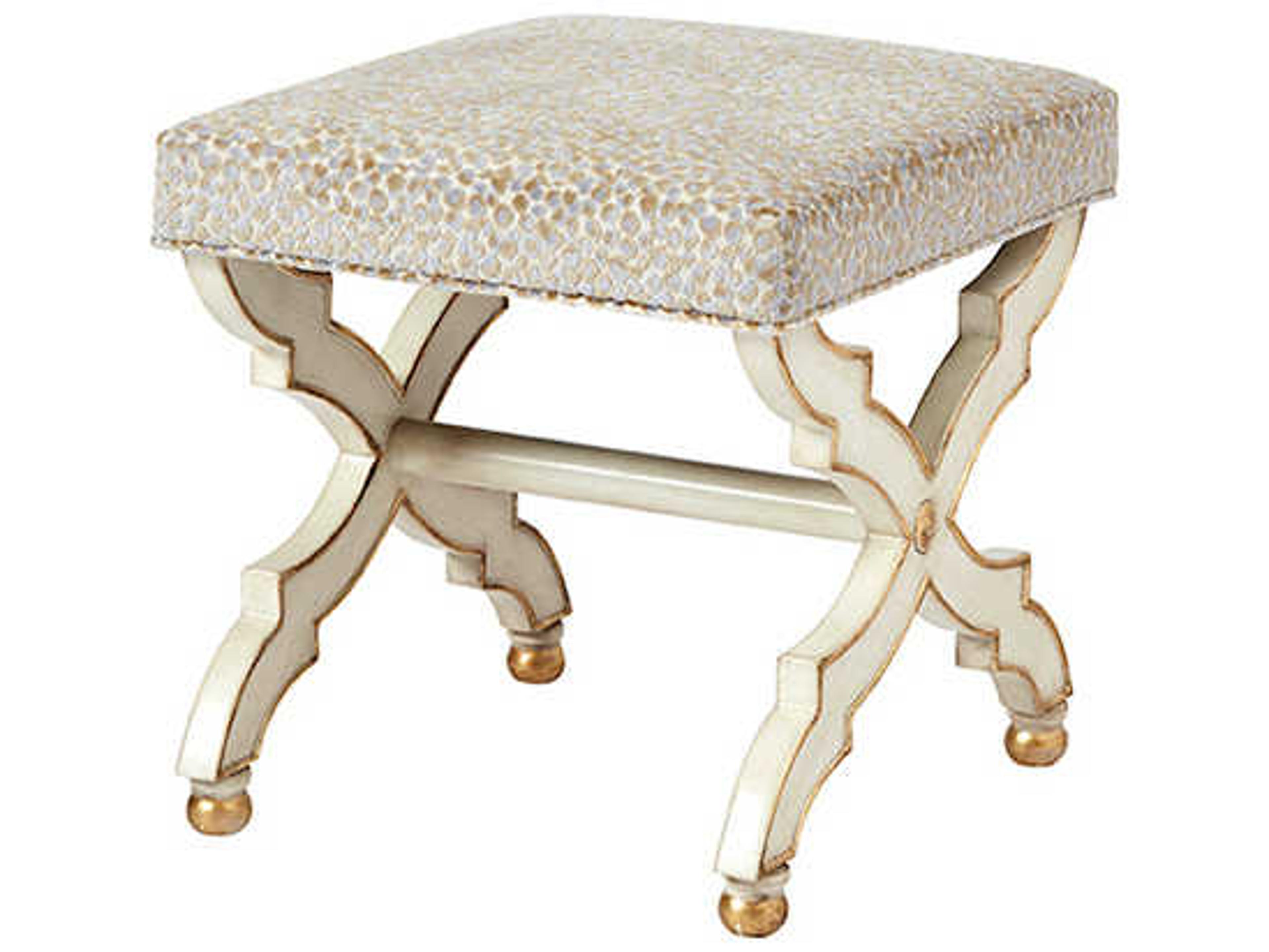 Theodore Alexander Gold Upholstered White Accent Stool