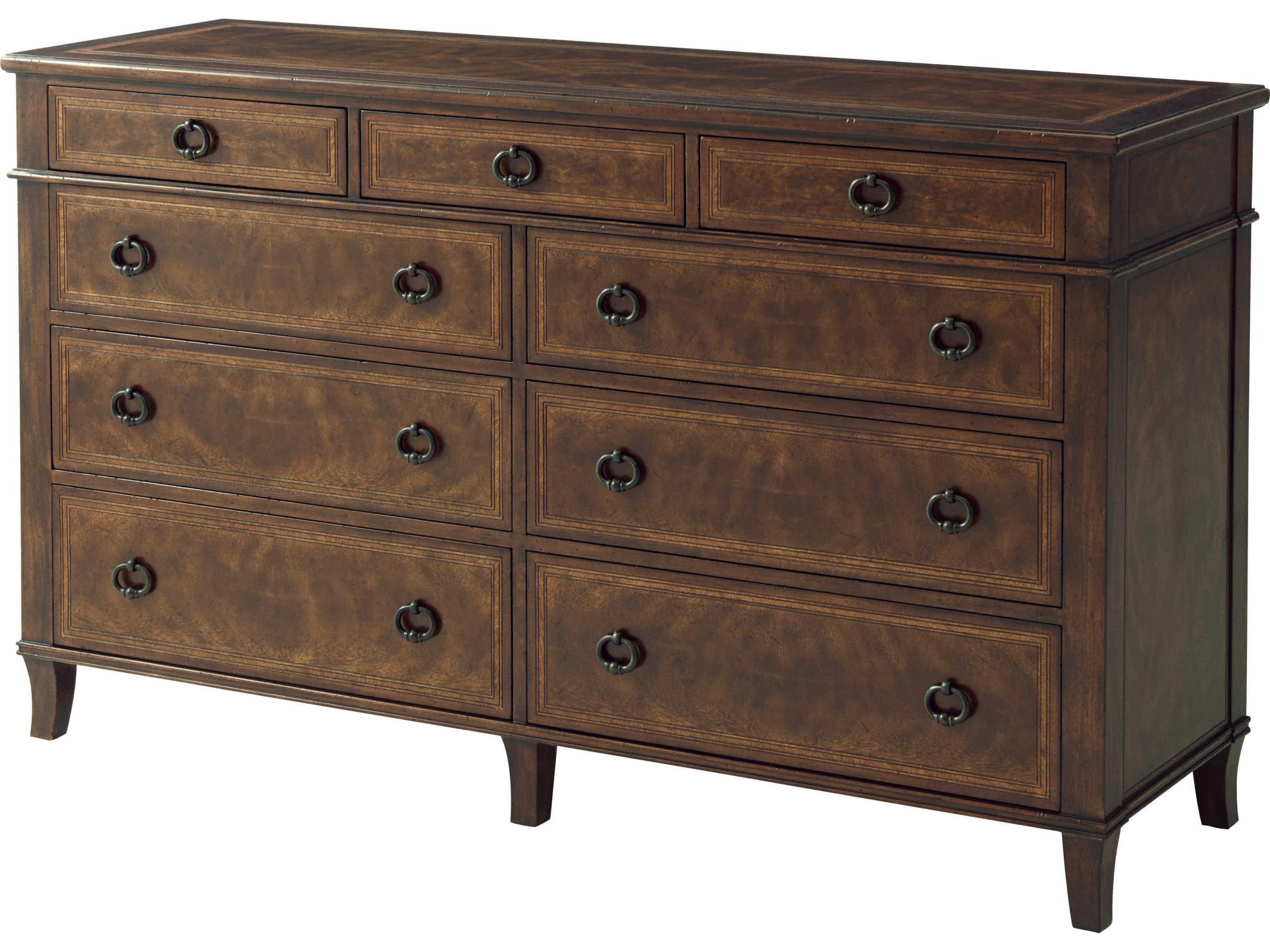 Theodore Alexander Brooksby 9-Drawers Brown Mahogany Wood Double Dresser