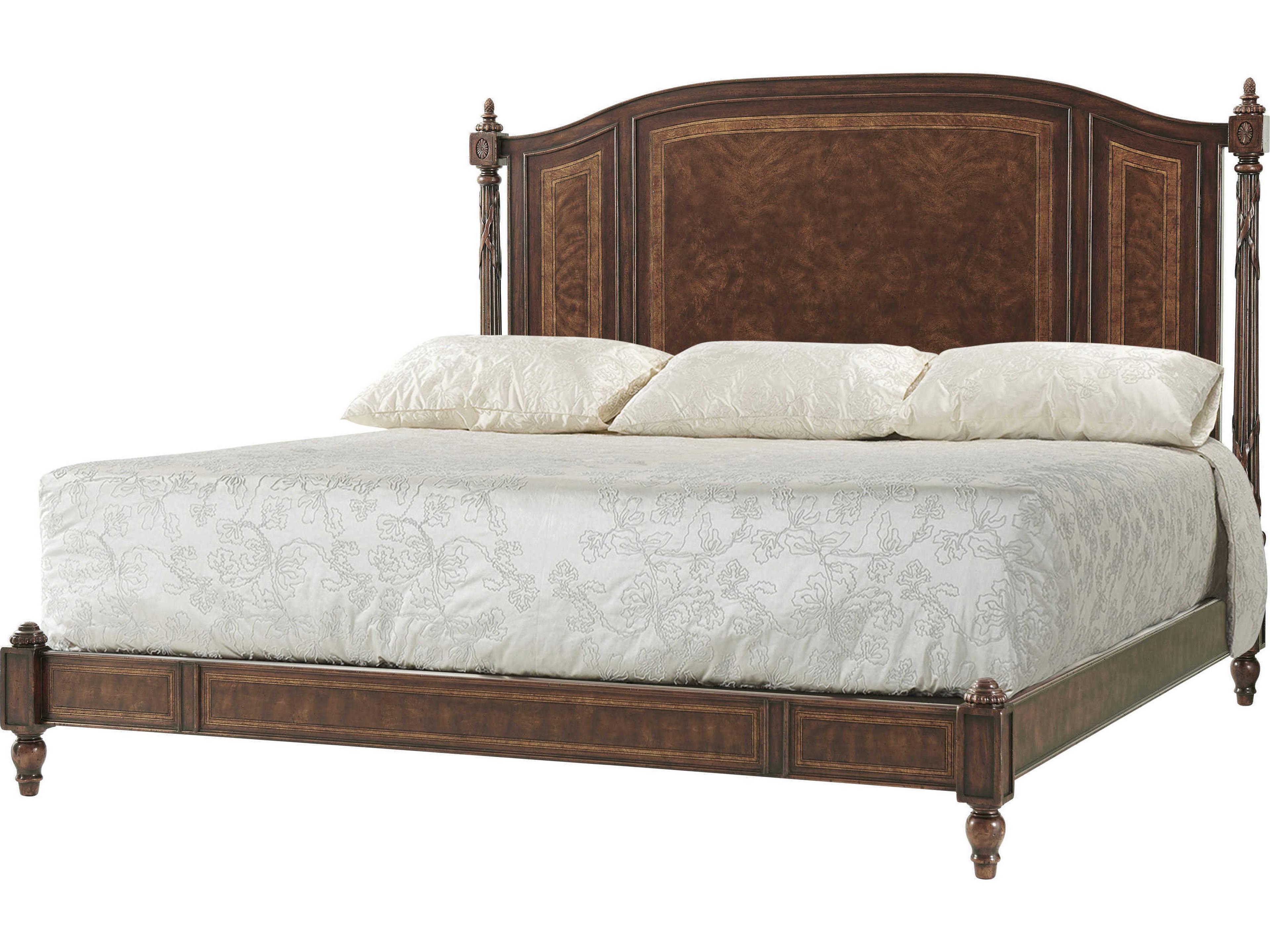 Theodore Alexander Brooksby Cerejeira Veneer Mahogany Brown Wood King Platform Bed