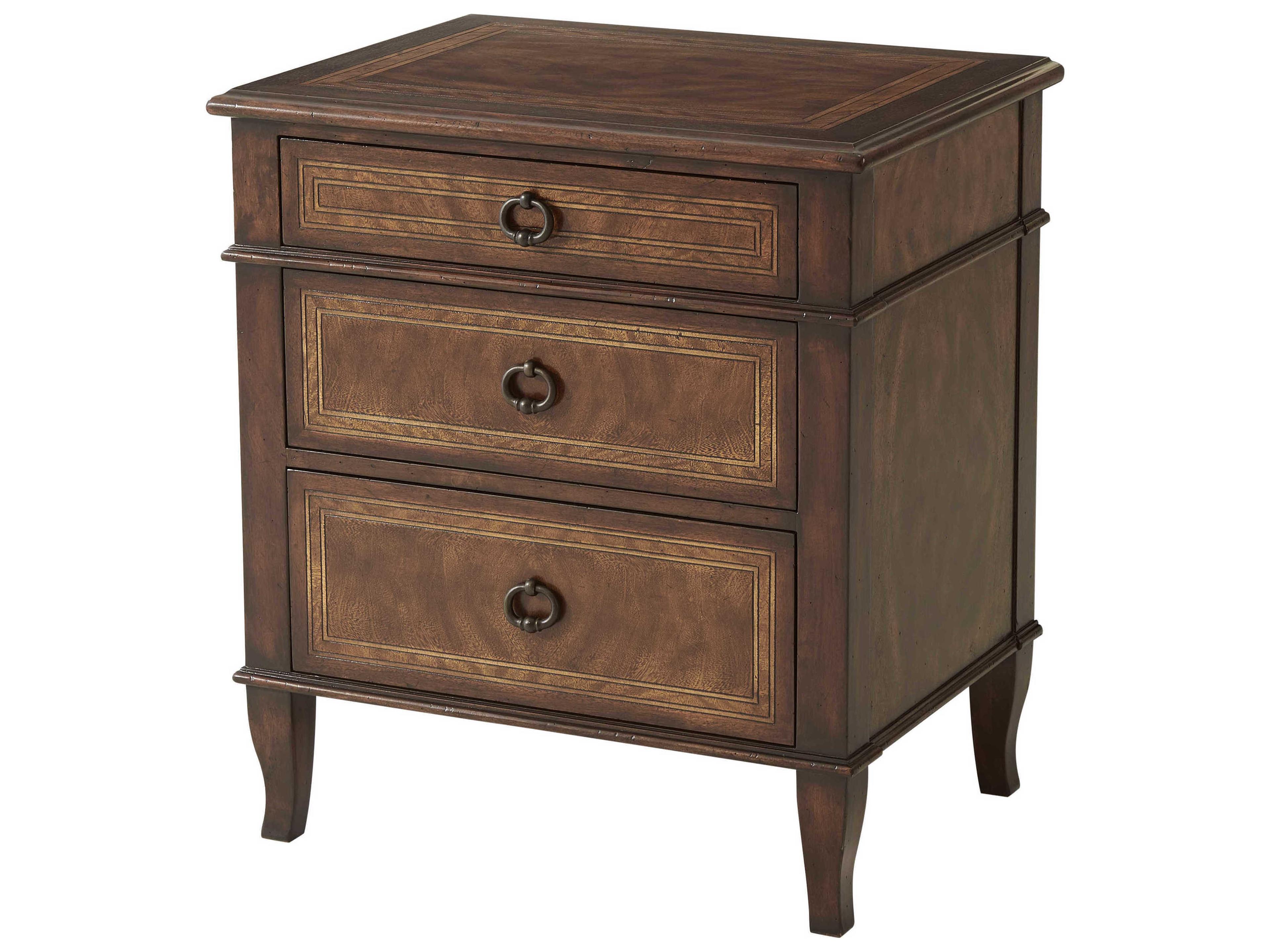 Theodore Alexander Brooksby 3-Drawers Brown Mahogany Wood Nightstand