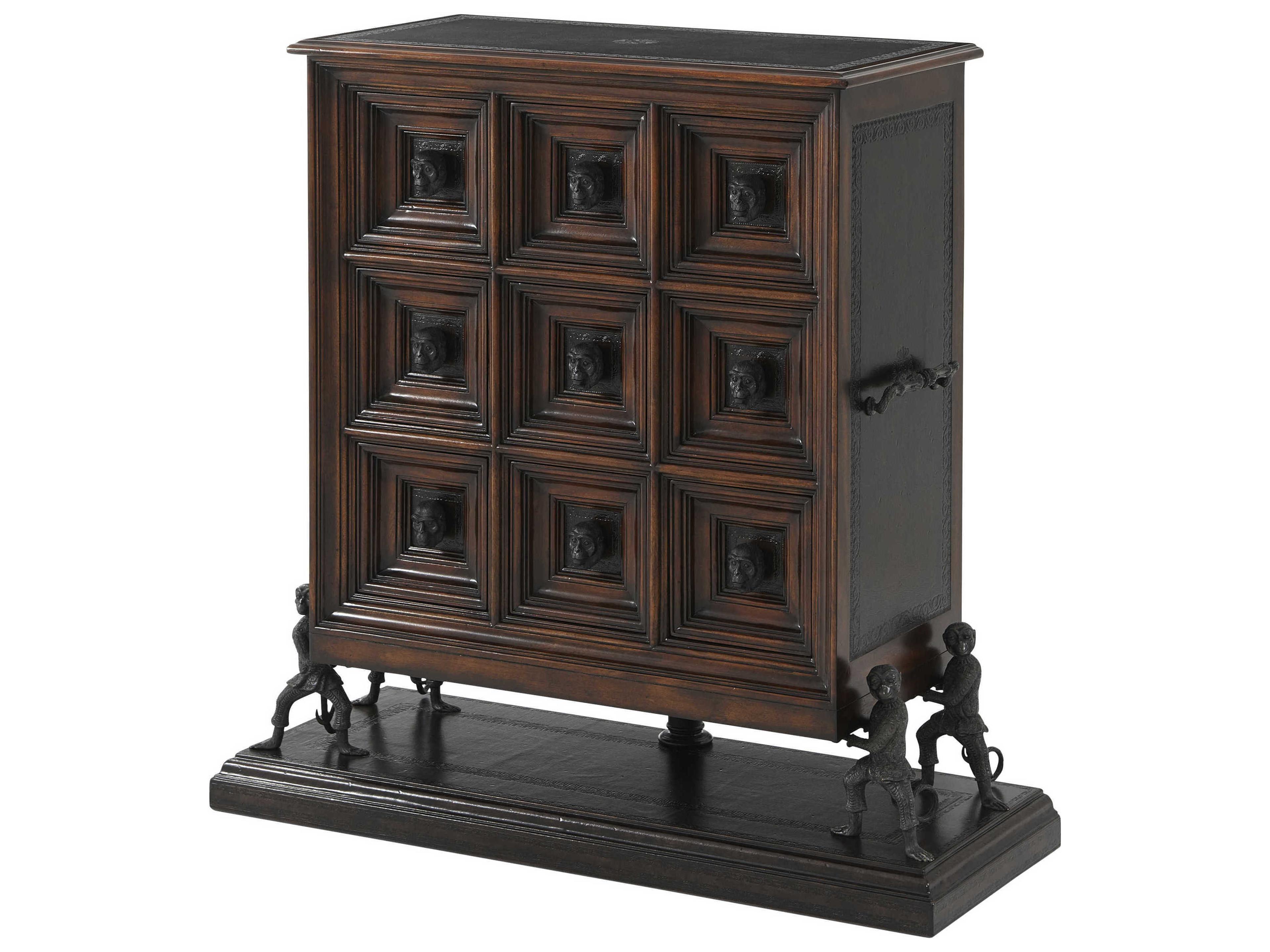 Theodore Alexander Essential Acacia Leather Brown Walnut Wood Accent Chest