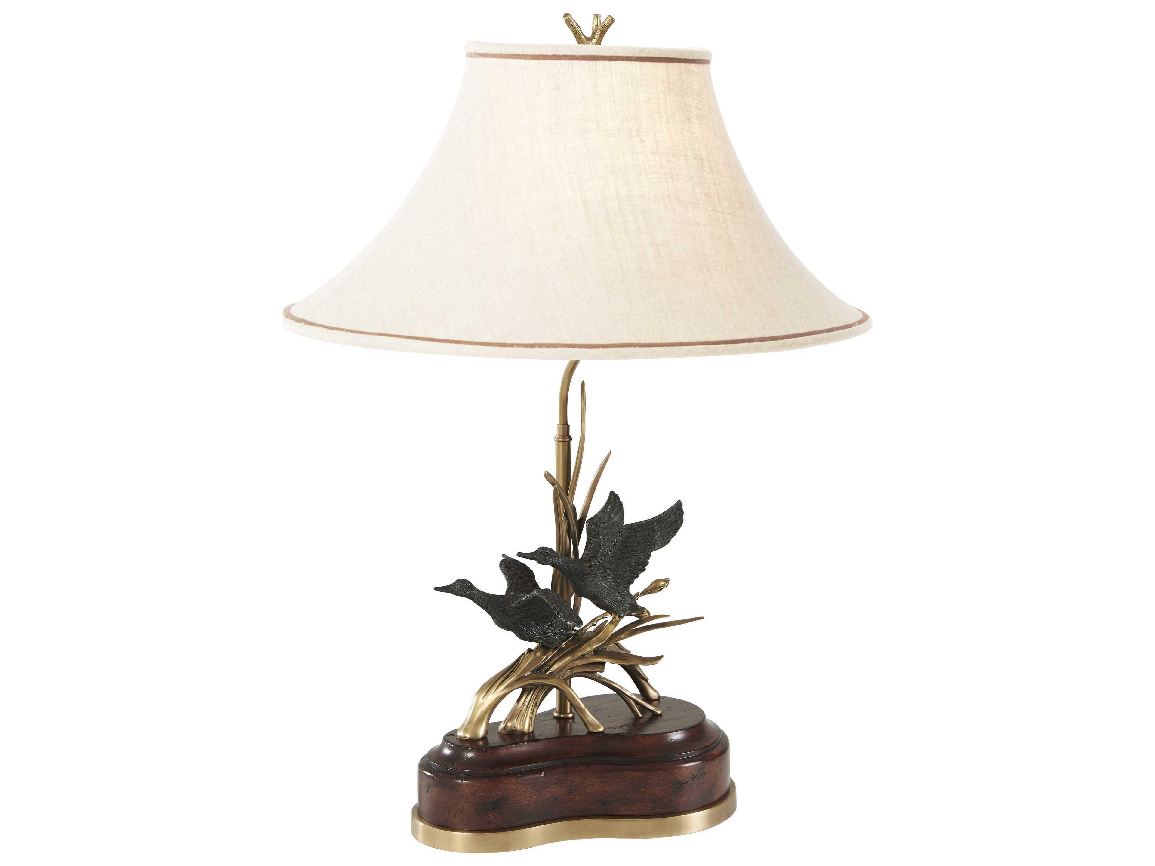 Theodore Alexander Brass Mahogany Brown Buffet Lamp