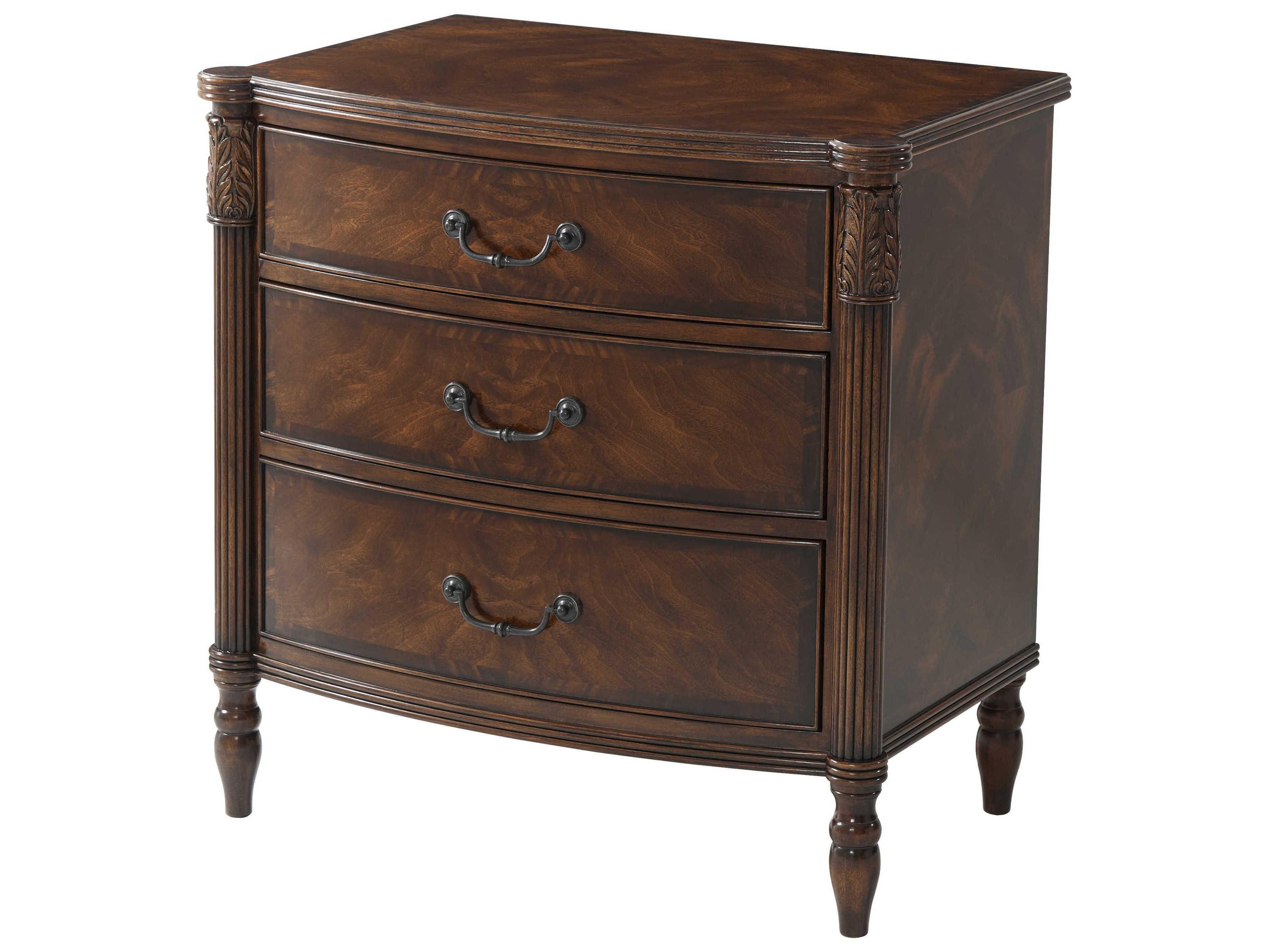 Theodore Alexander Essential 3-Drawers Brown Mahogany Wood Nightstand