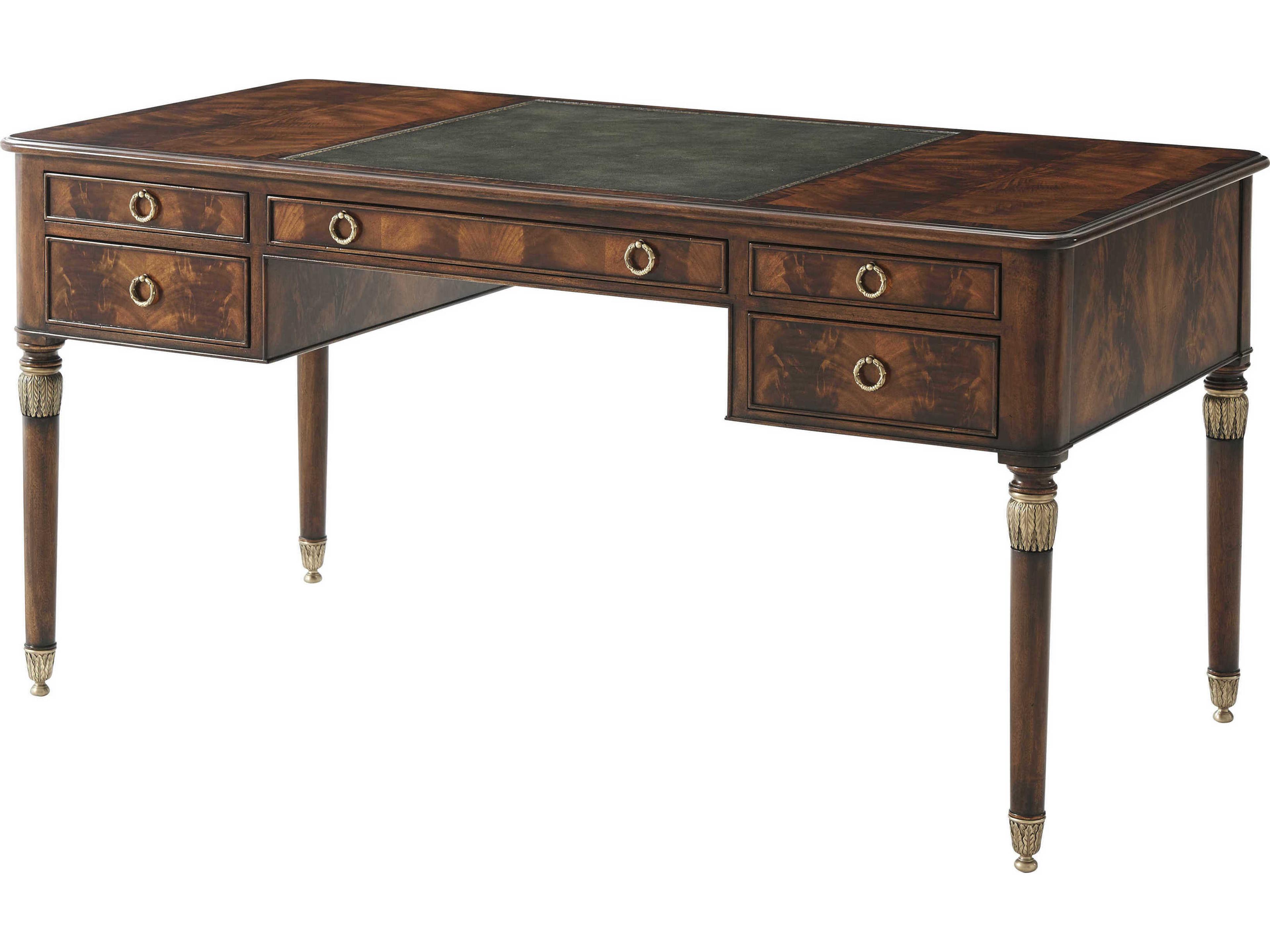 Theodore Alexander Essential Brown Mahogany Wood Secretary Desk
