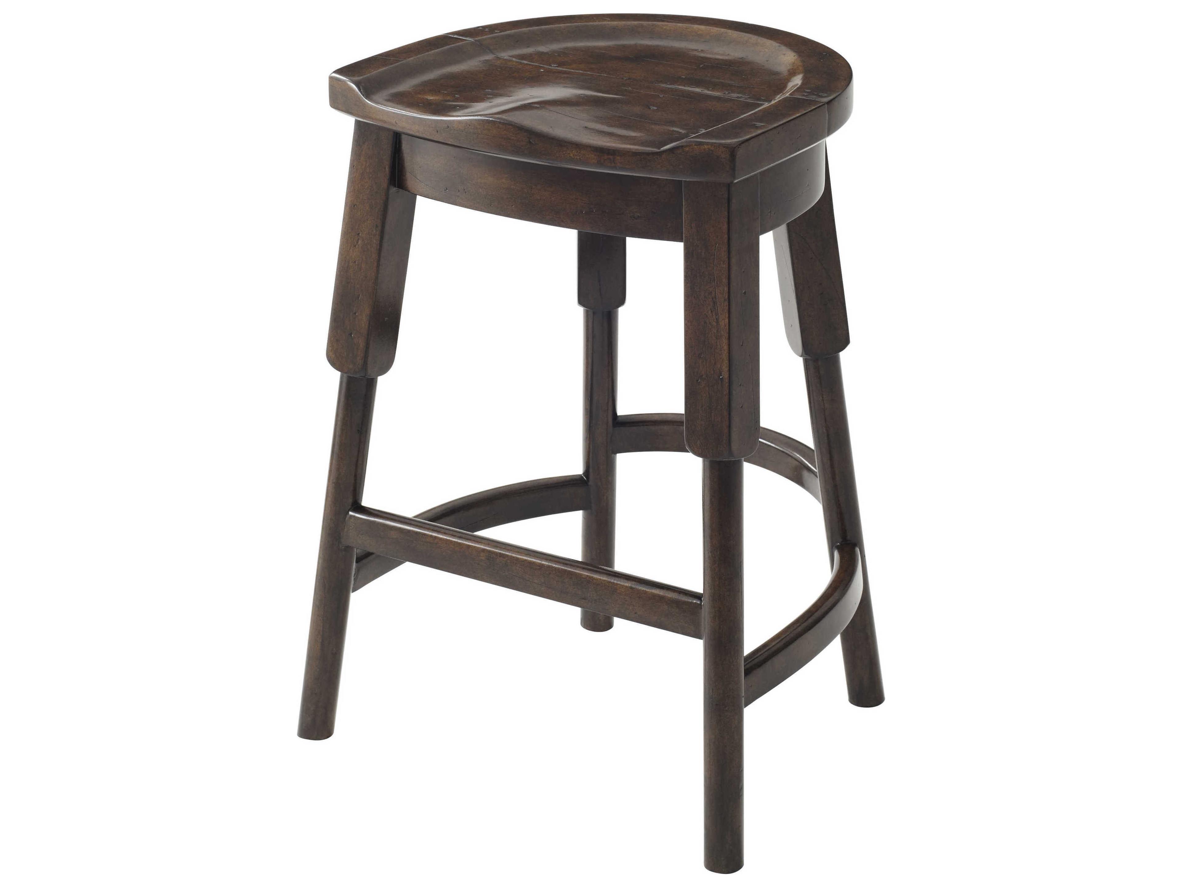 Theodore Alexander French Provincial Mahogany Wood Rustic Byron Counter Stool
