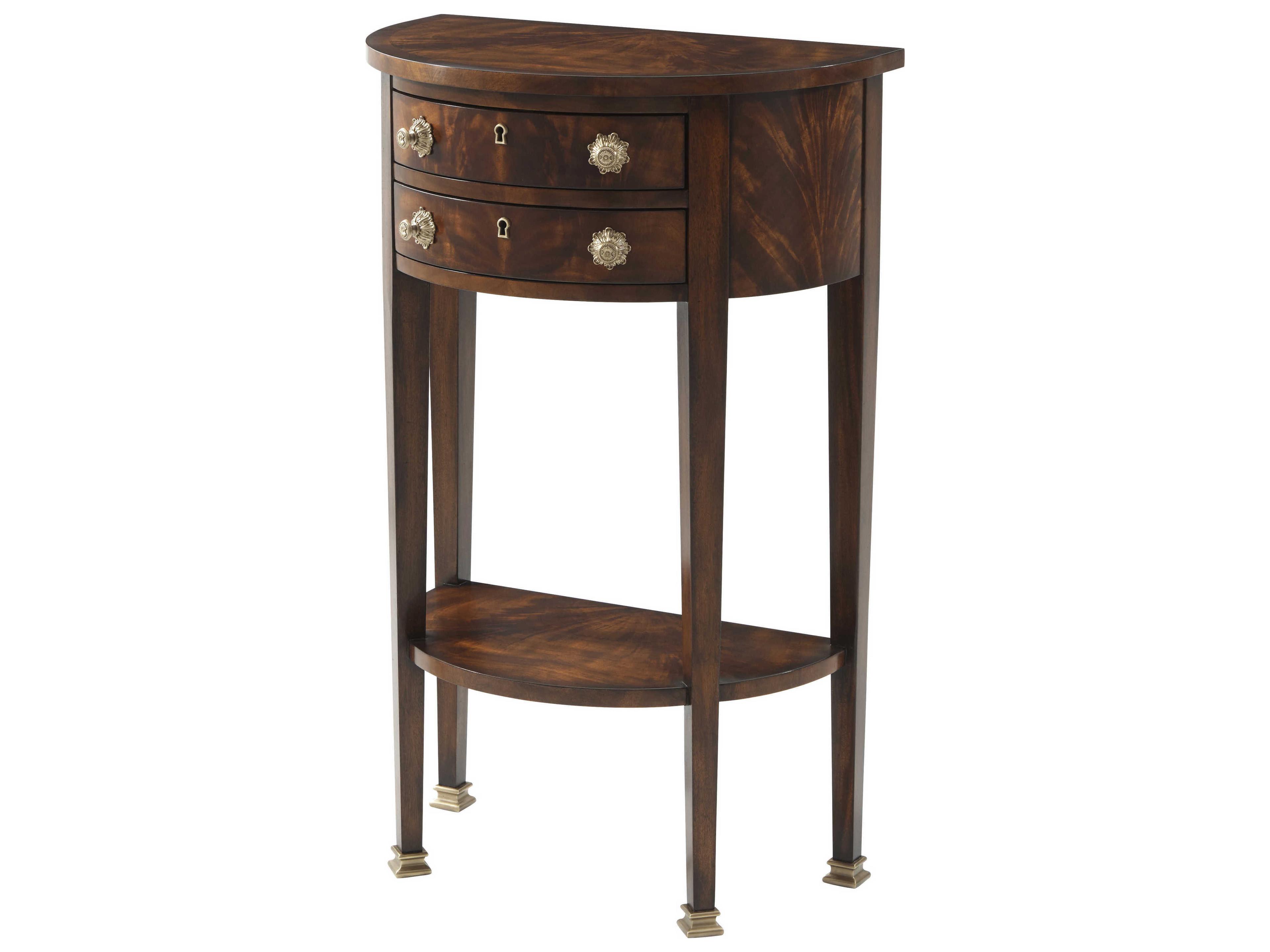 Theodore Alexander Rep.li.ca Demilune Wood Flame Figured Veneer Mahogany Brass End Table