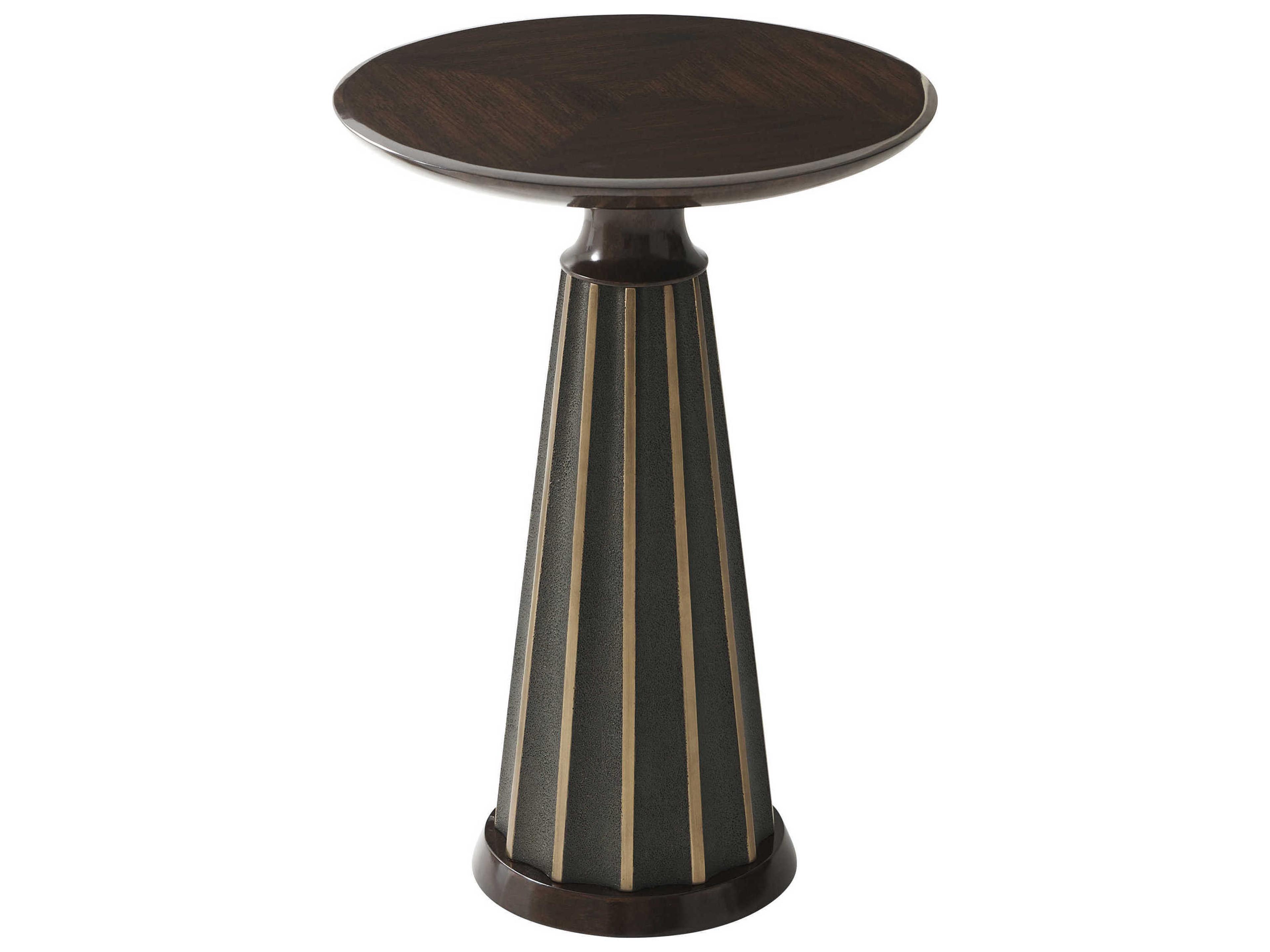 Theodore Alexander The Michael Berman Round Wood Walnut Veneer Composite Mahogany End Table