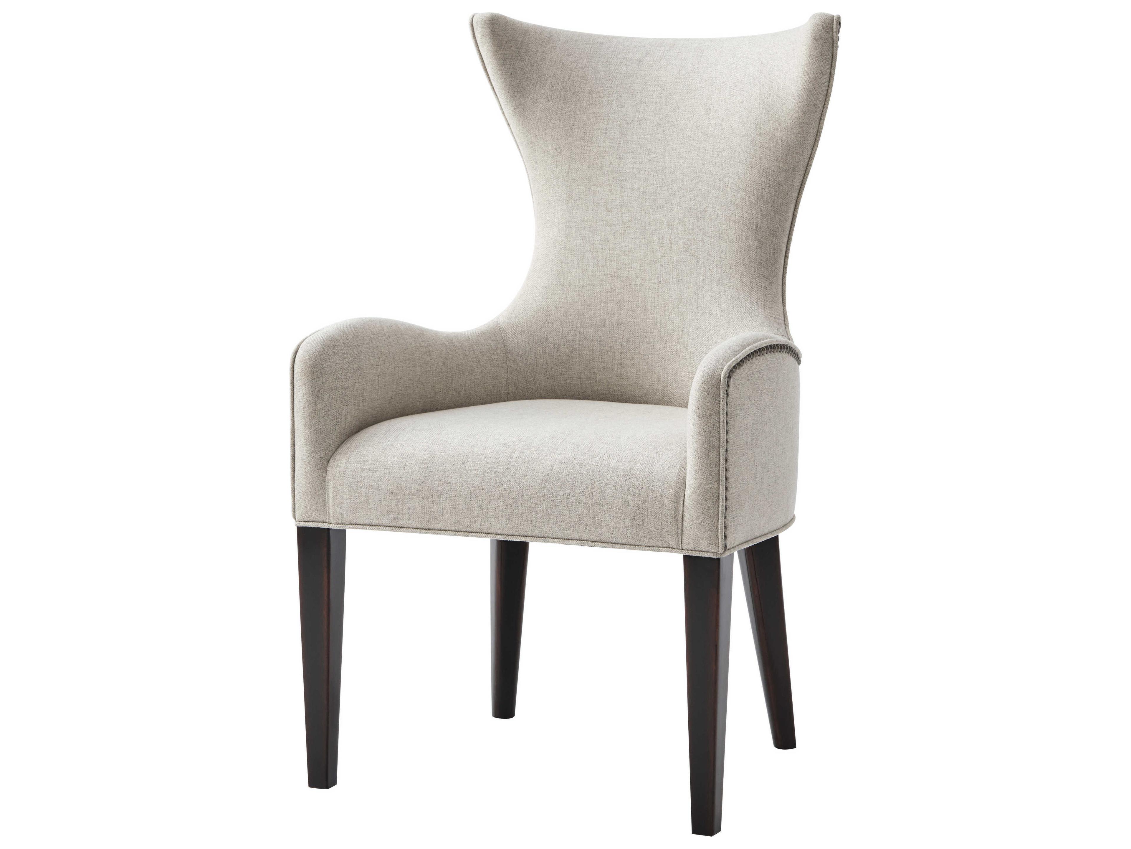 Theodore Alexander Vanucci Eclectics Mahogany Wood Brown Upholstered Scania Arm Dining Chair