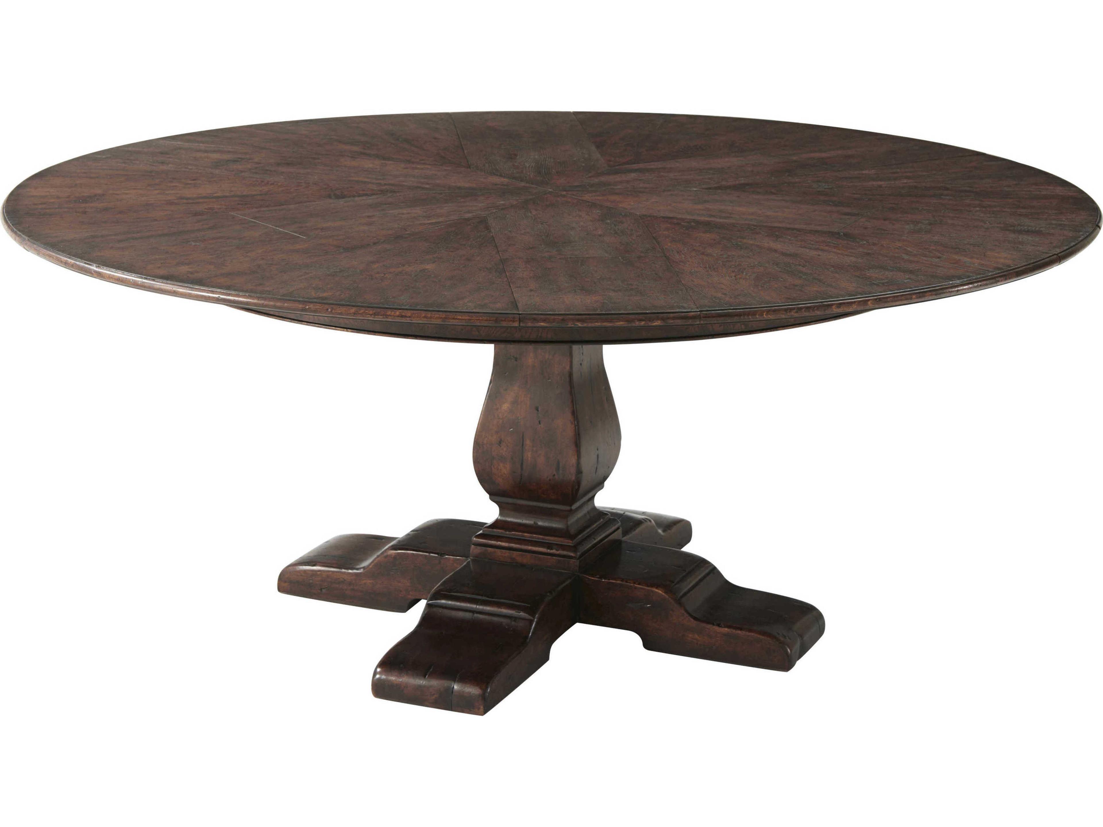 Theodore Alexander Victory Oak Round Wood Veneer Mahogany Dining Table