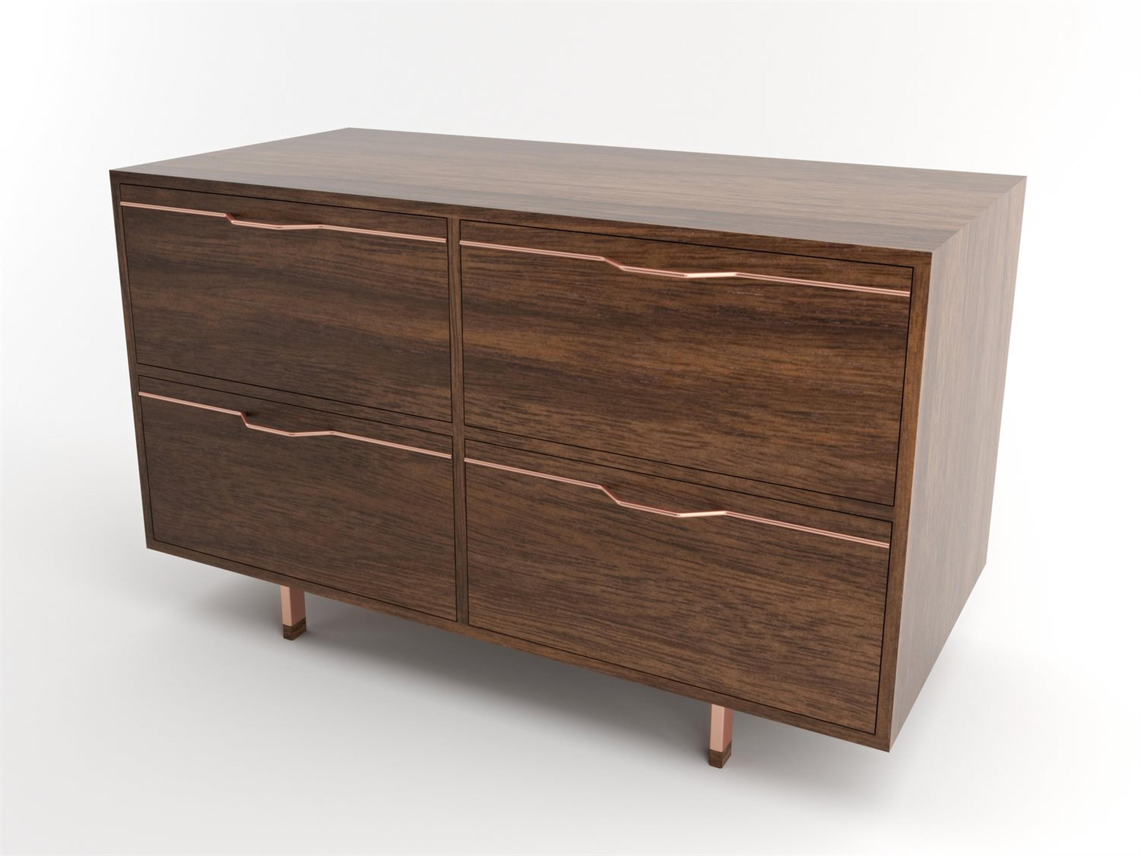 Tronk Design Chapman Small Storage 4-Drawers Brown Walnut Wood Double Dresser