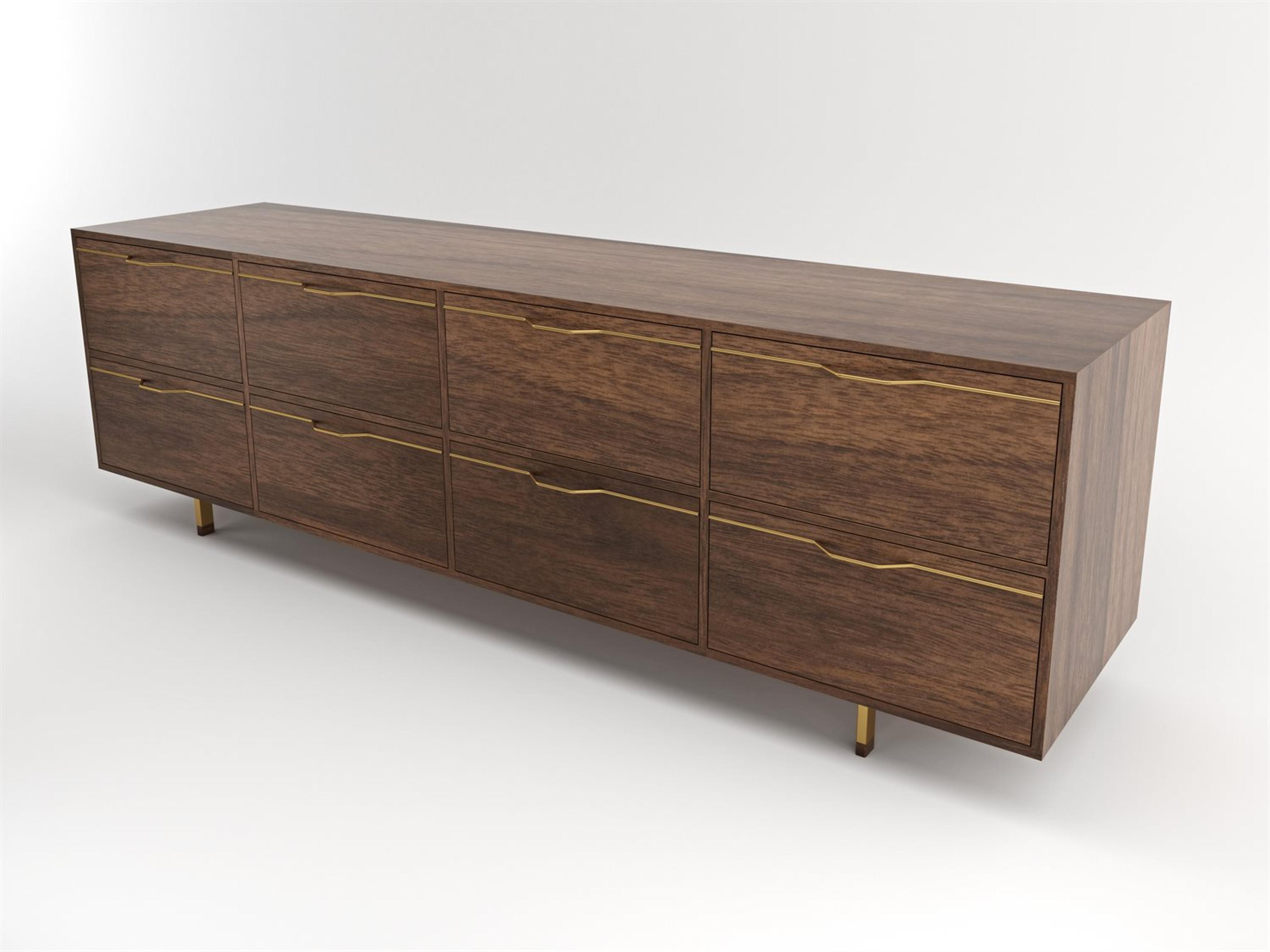Tronk Design Chapman Storage Long 8-Drawers Brown Walnut Wood Double Dresser