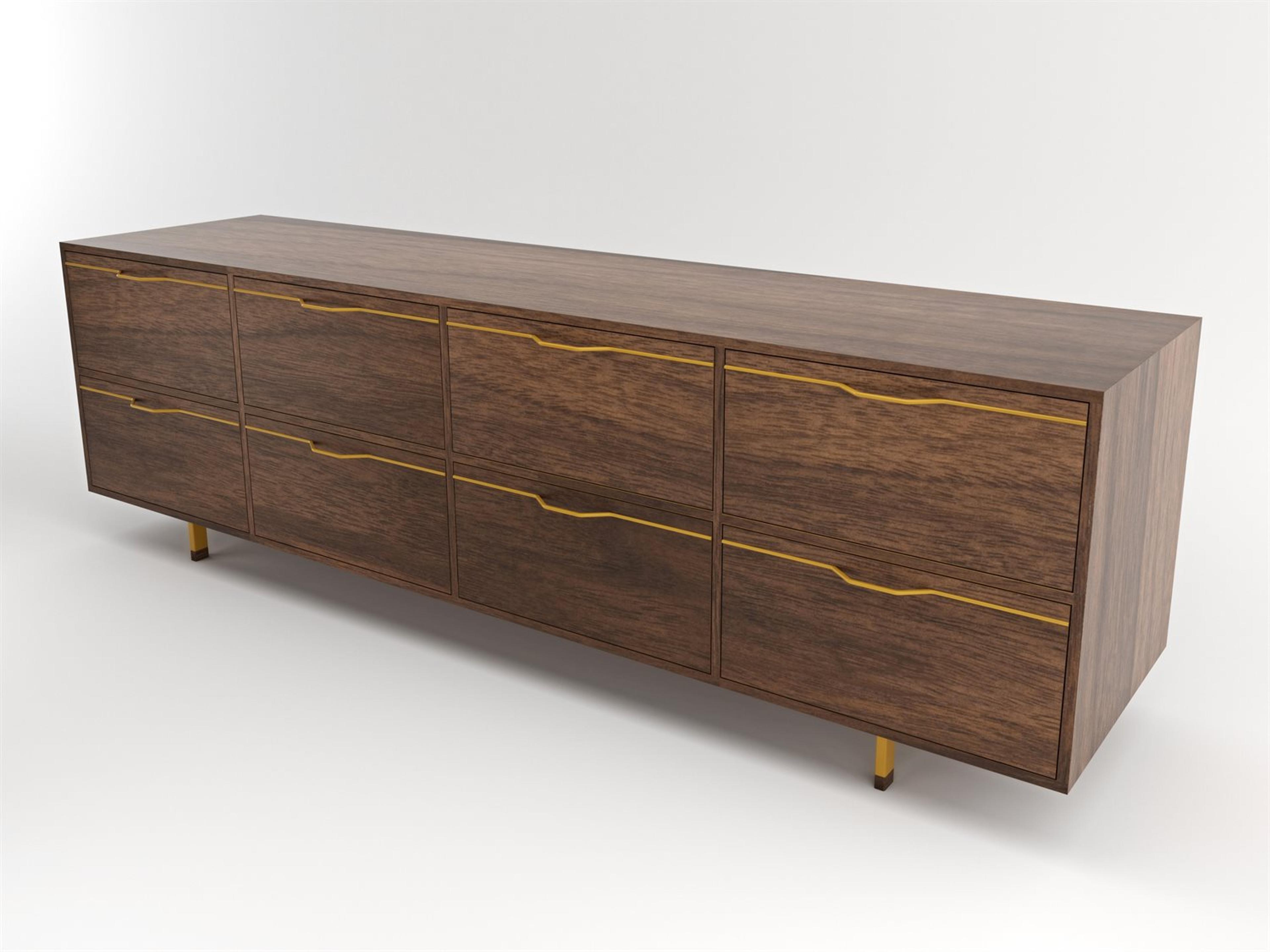 Tronk Design Chapman Storage Long 8-Drawers Brown Walnut Wood Double Dresser
