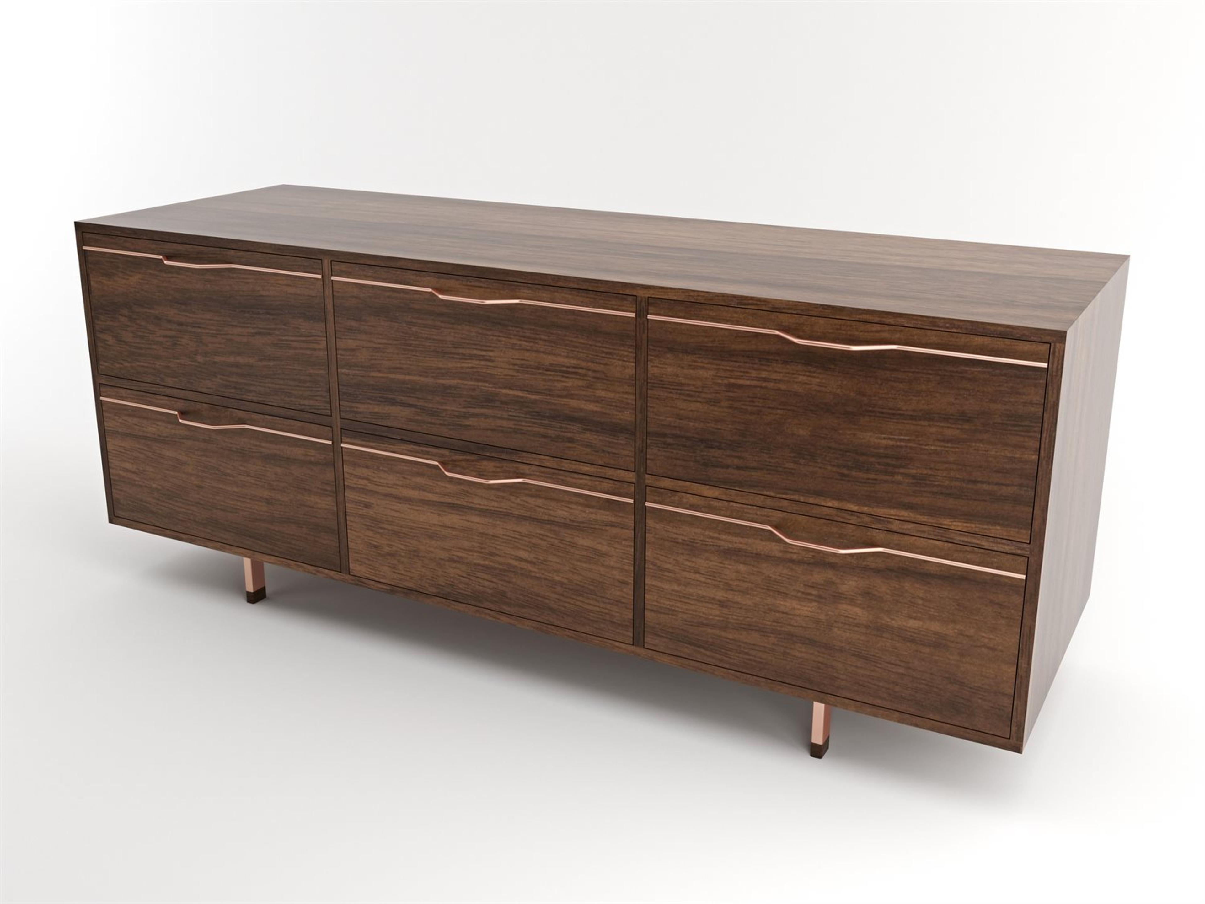 Tronk Design Chapman Storage 6-Drawers Brown Walnut Wood Dresser