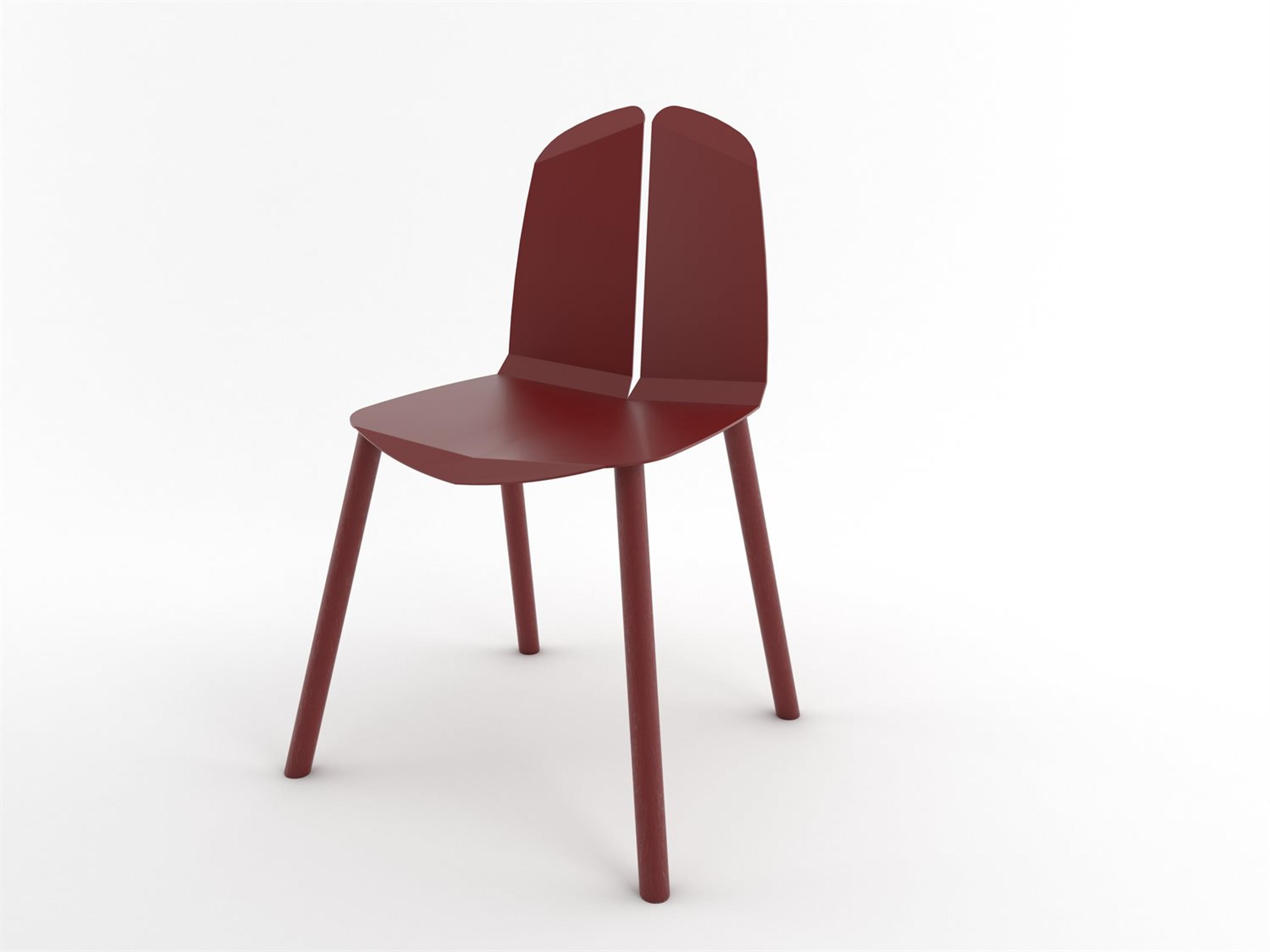 Tronk Design Oak Wood Red Side Dining Chair