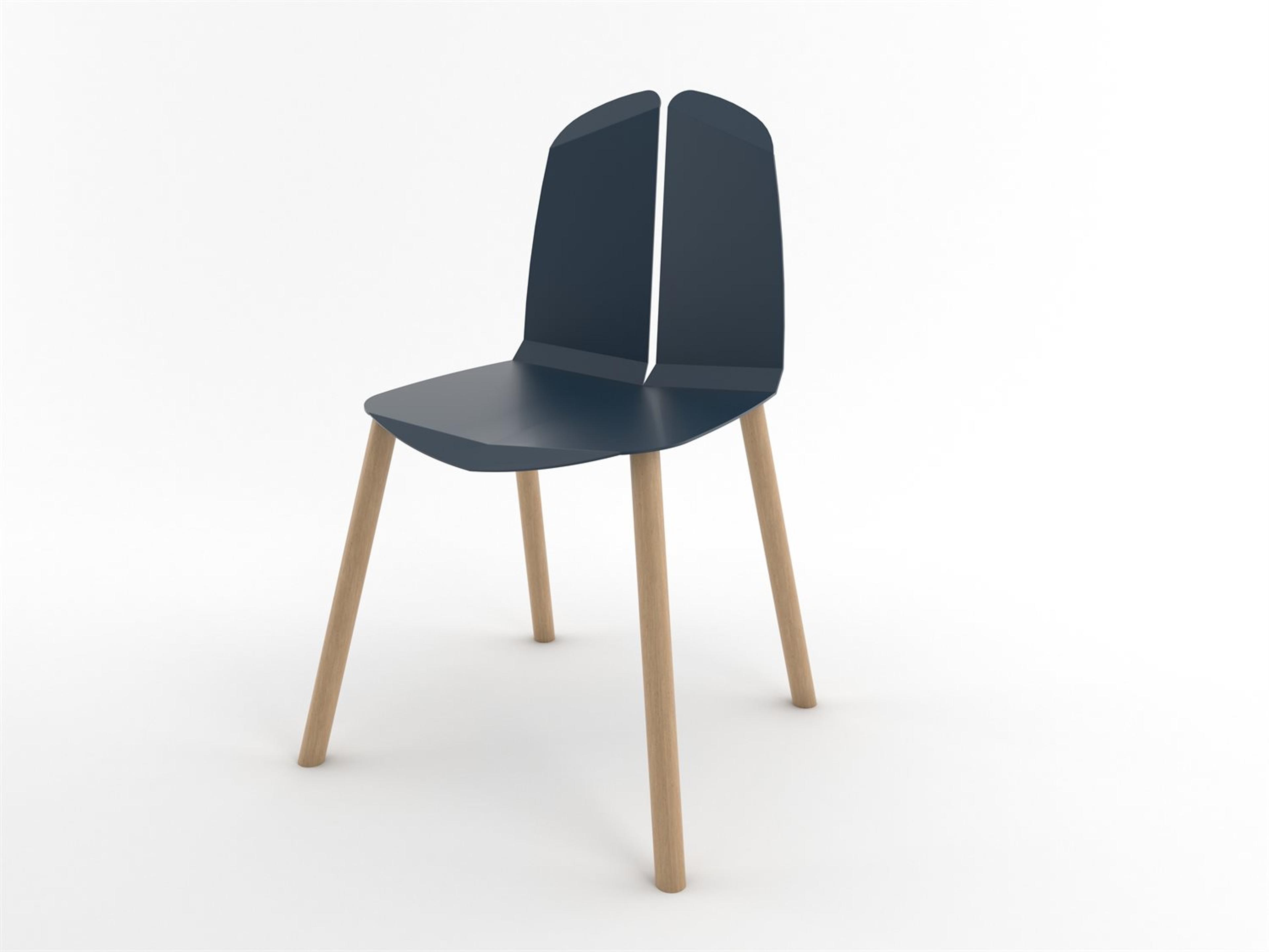 Tronk Design Oak Wood Blue Side Dining Chair