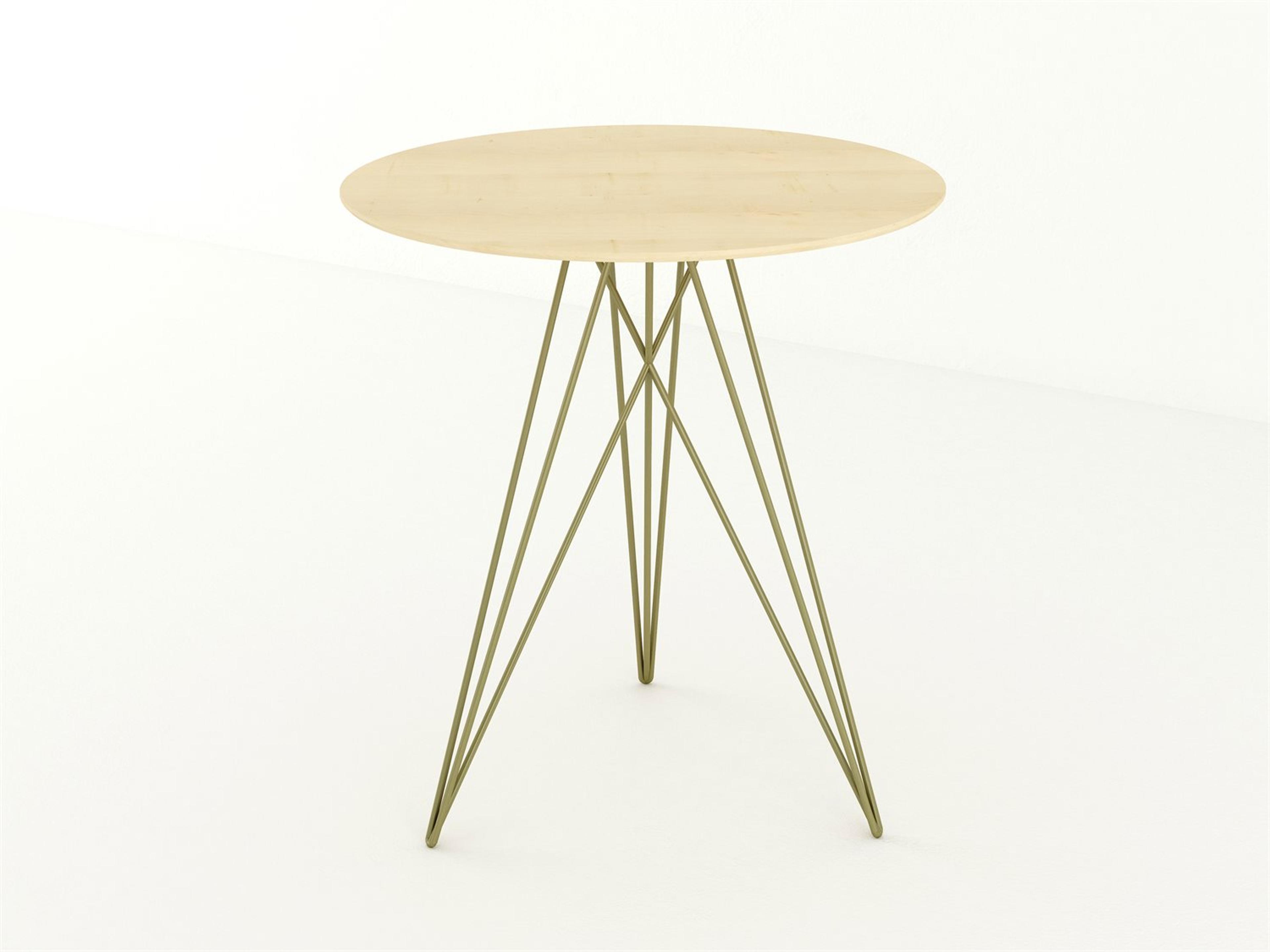 Tronk Design Round Wood Brassy Gold End Table