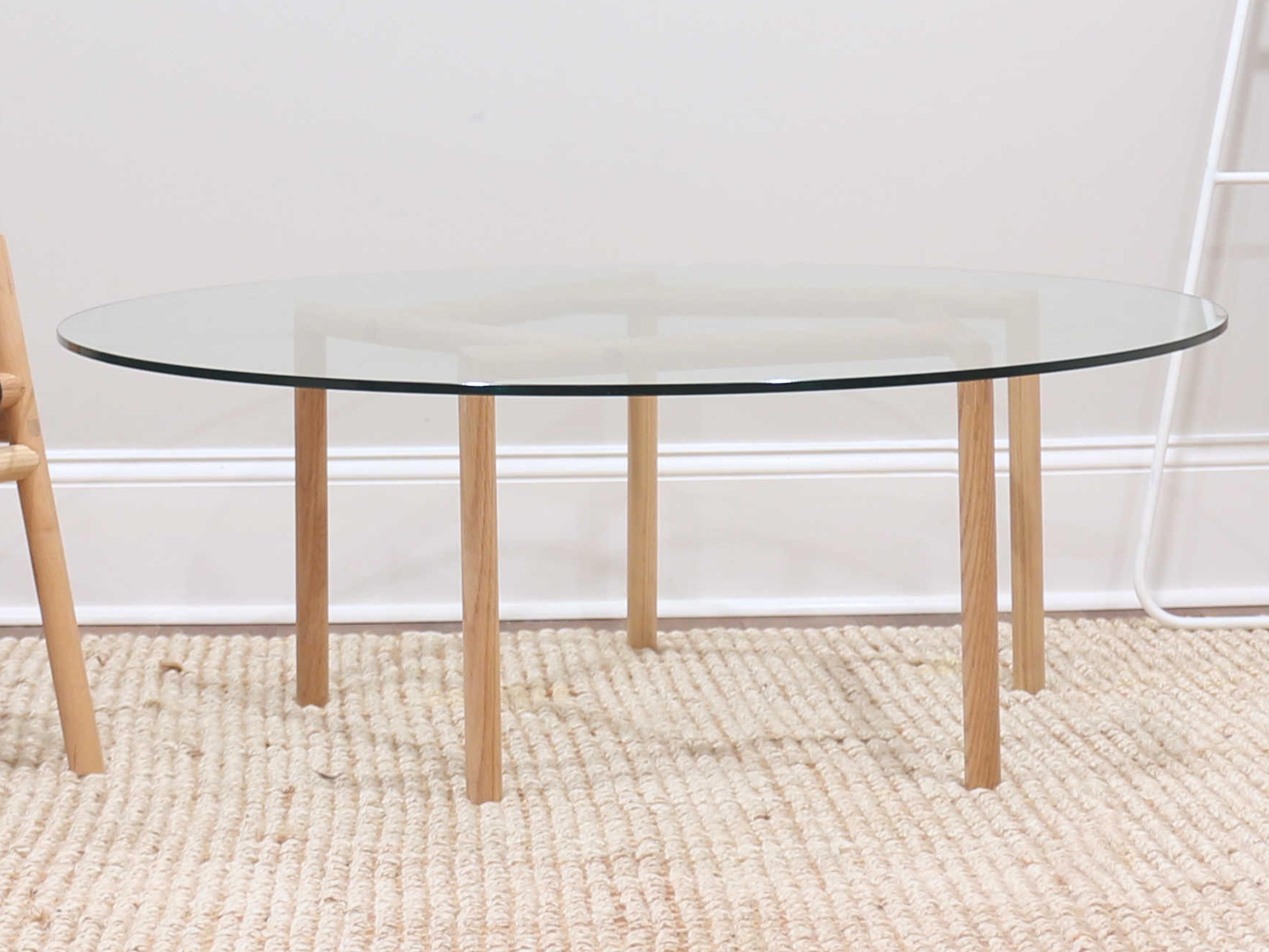 Tronk Design Gallagher Round Glass Clear Oak Coffee Table