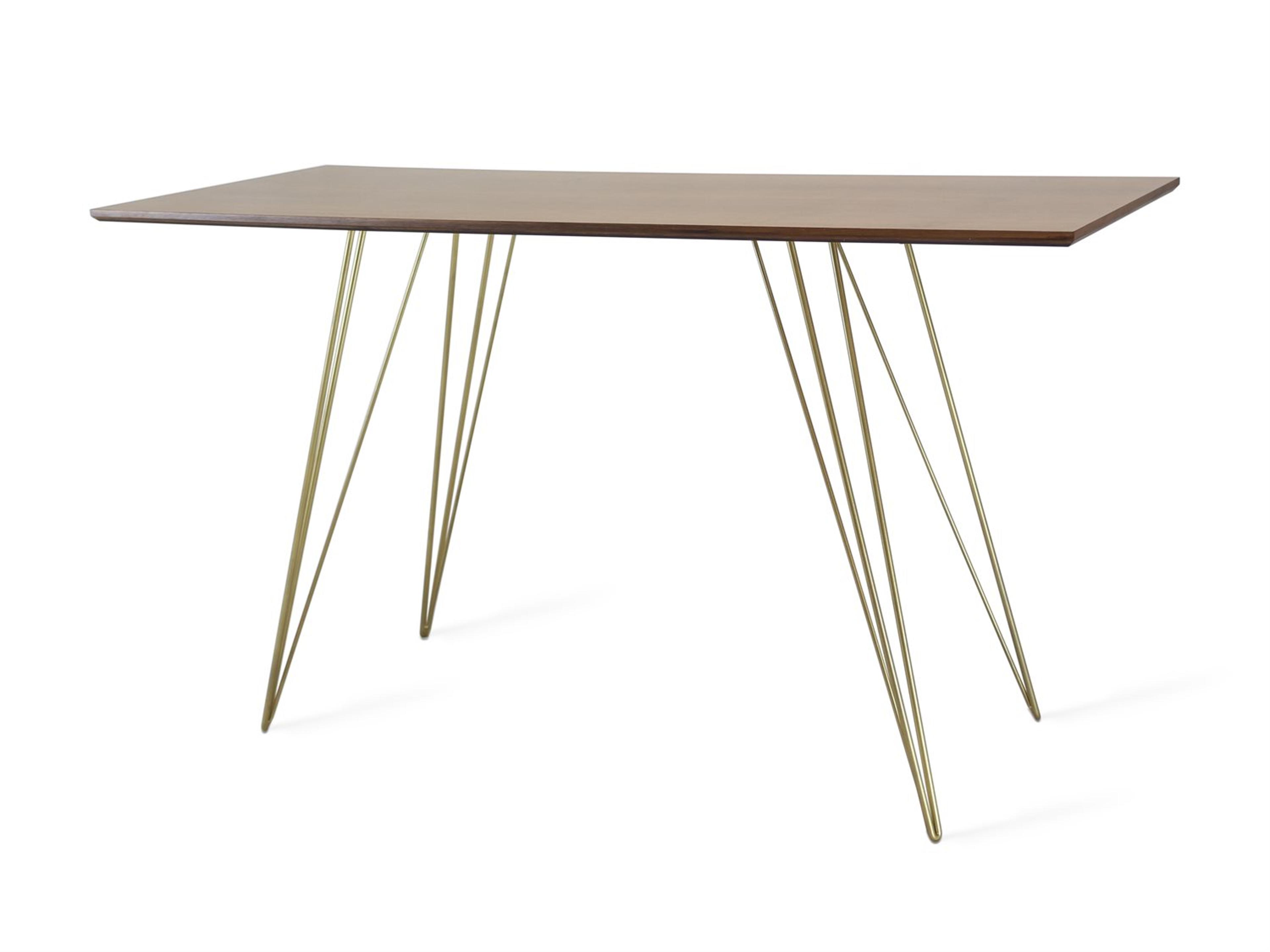 Tronk Design Williams Brassy Gold Brown Walnut Wood Computer Desk Table Collection