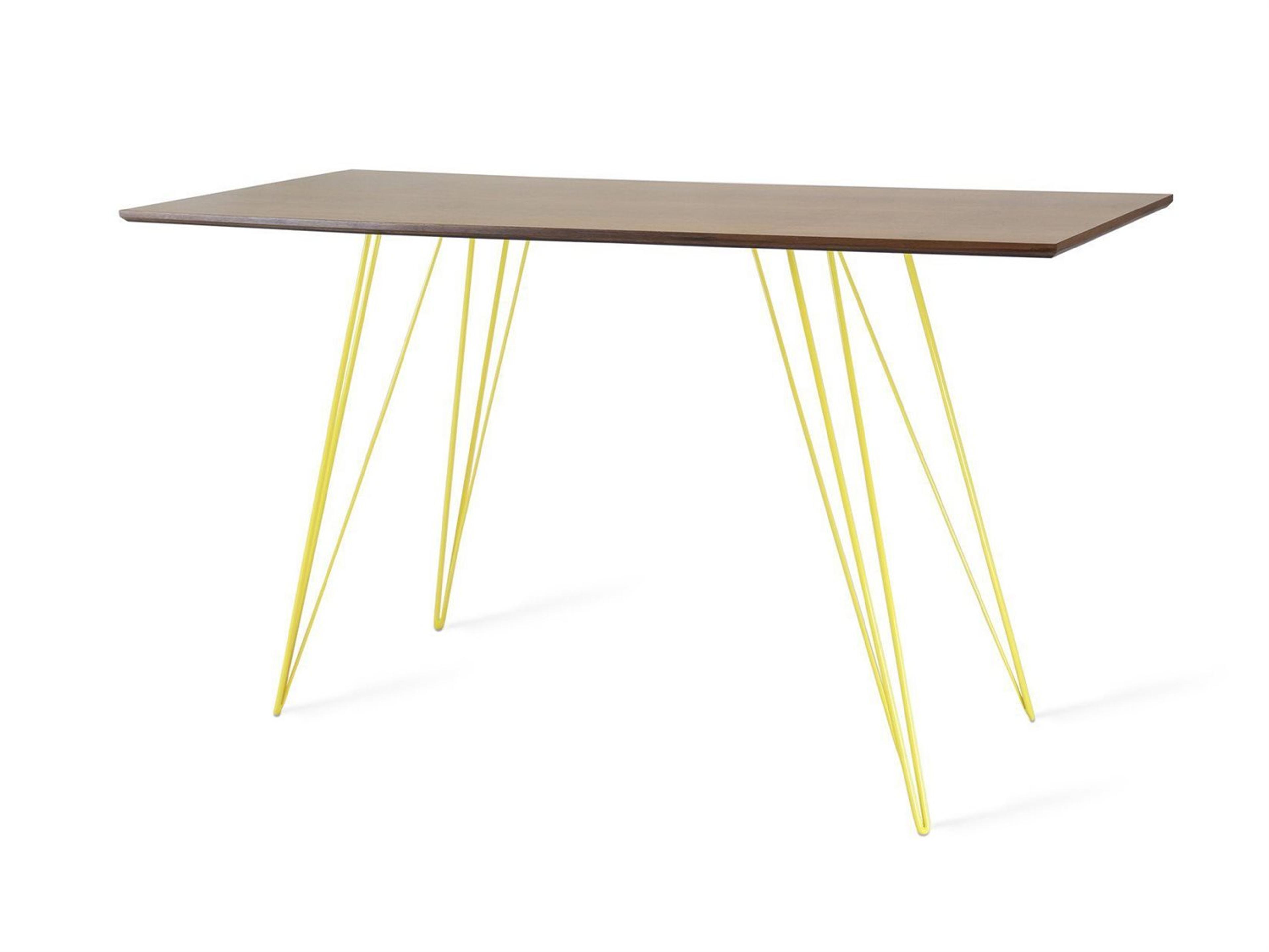 Tronk Design Williams Yellow Brown Walnut Wood Computer Desk Table Collection