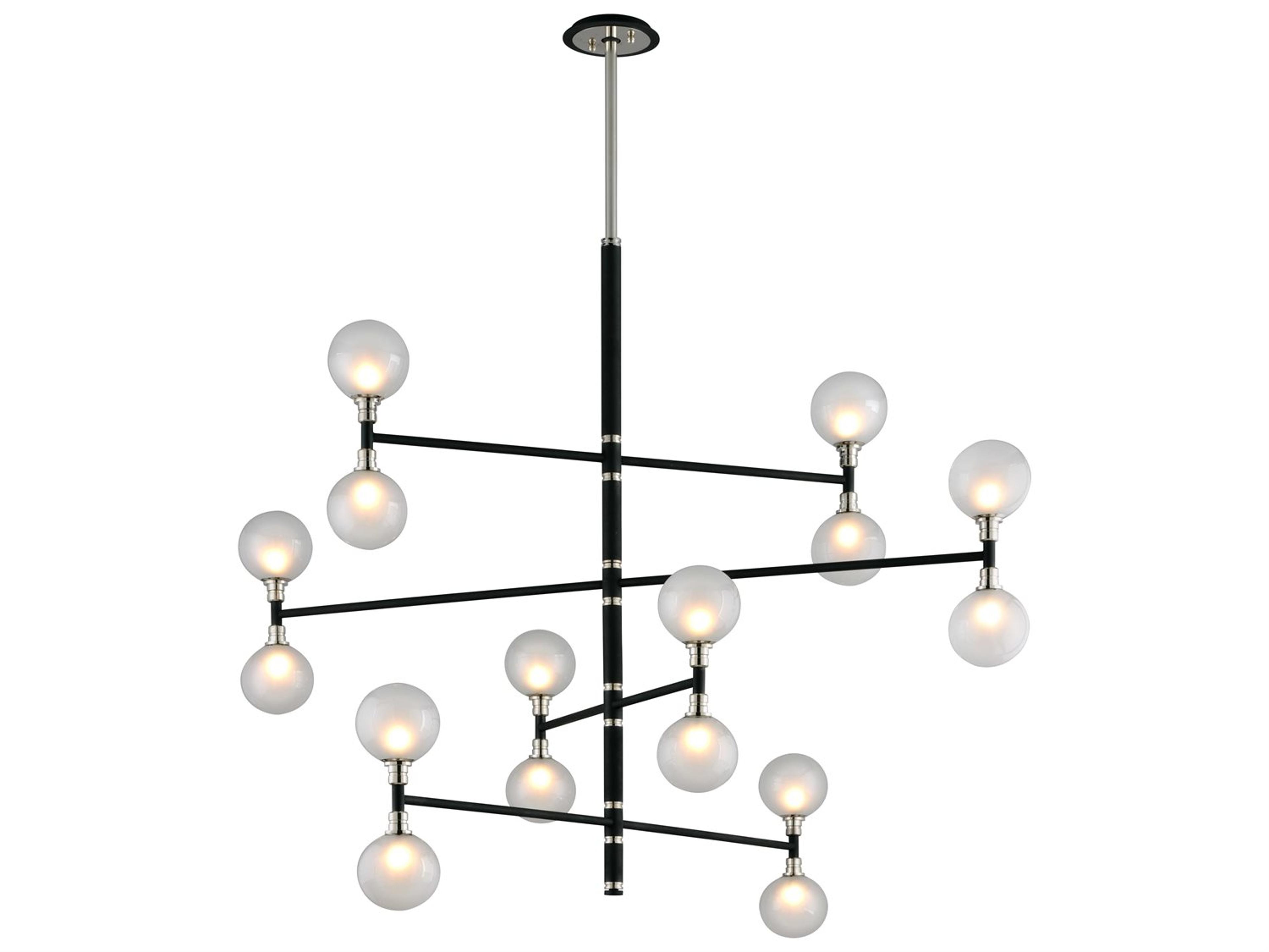 Troy Lighting Andromeda 16-Light Carbide Black And Polished Nickel Glass Globe Tiered Chandelier