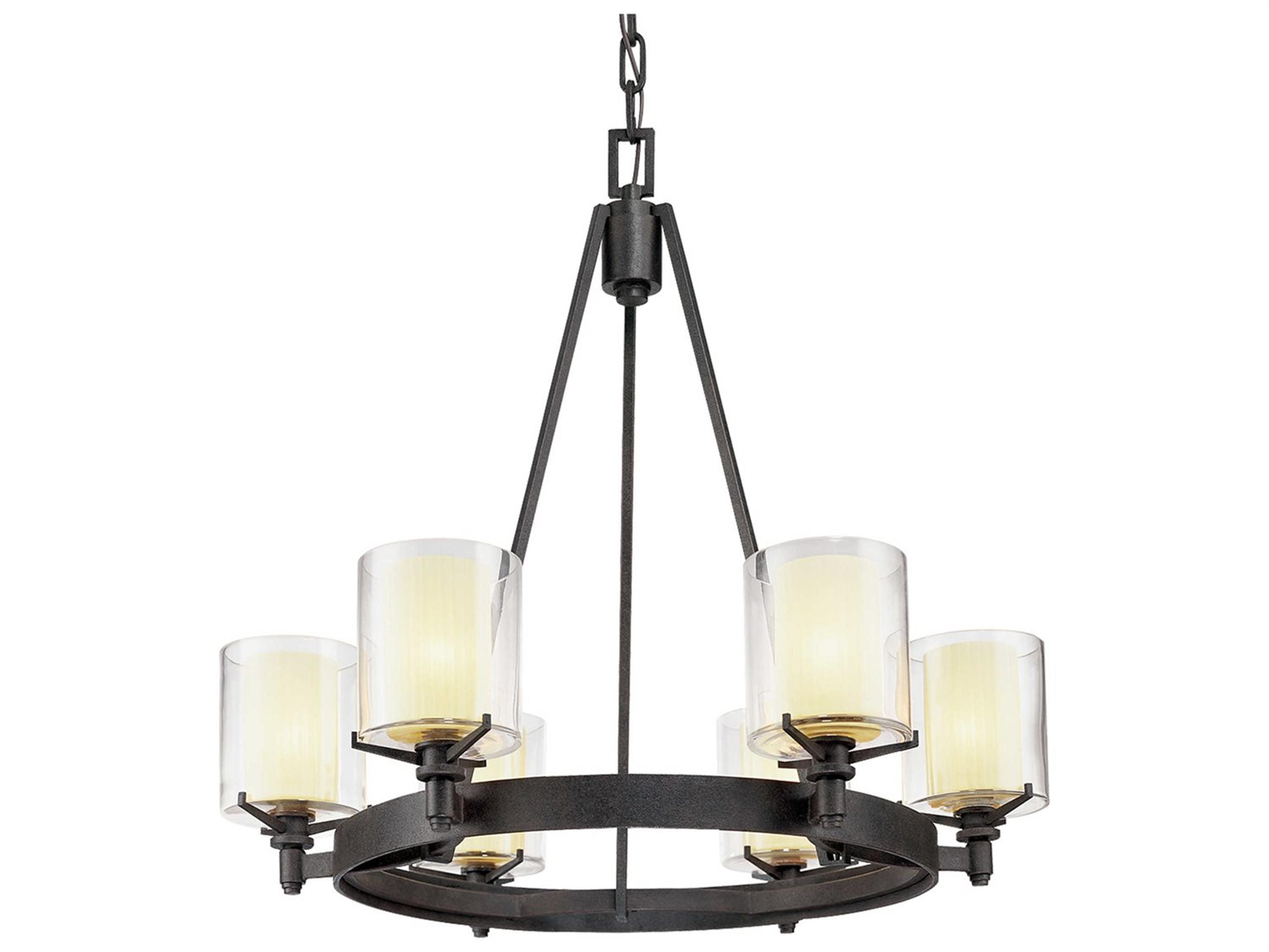 Troy Lighting Arcadia 6-Light French Iron Black Glass Candelabra Cylinder Chandelier
