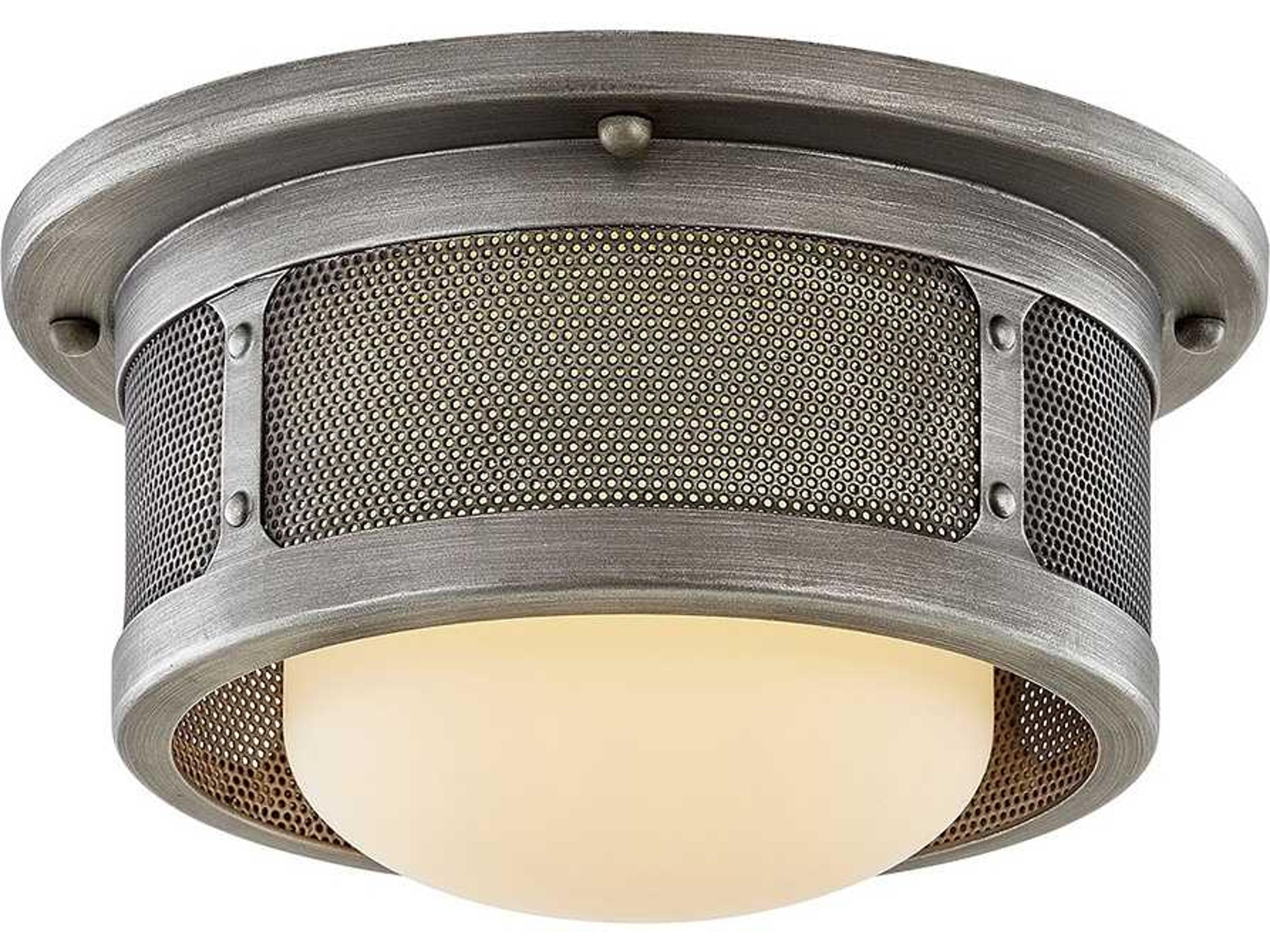Troy Lighting Bauer 1-Light Antique Pewter Glass Drum Flush Mount
