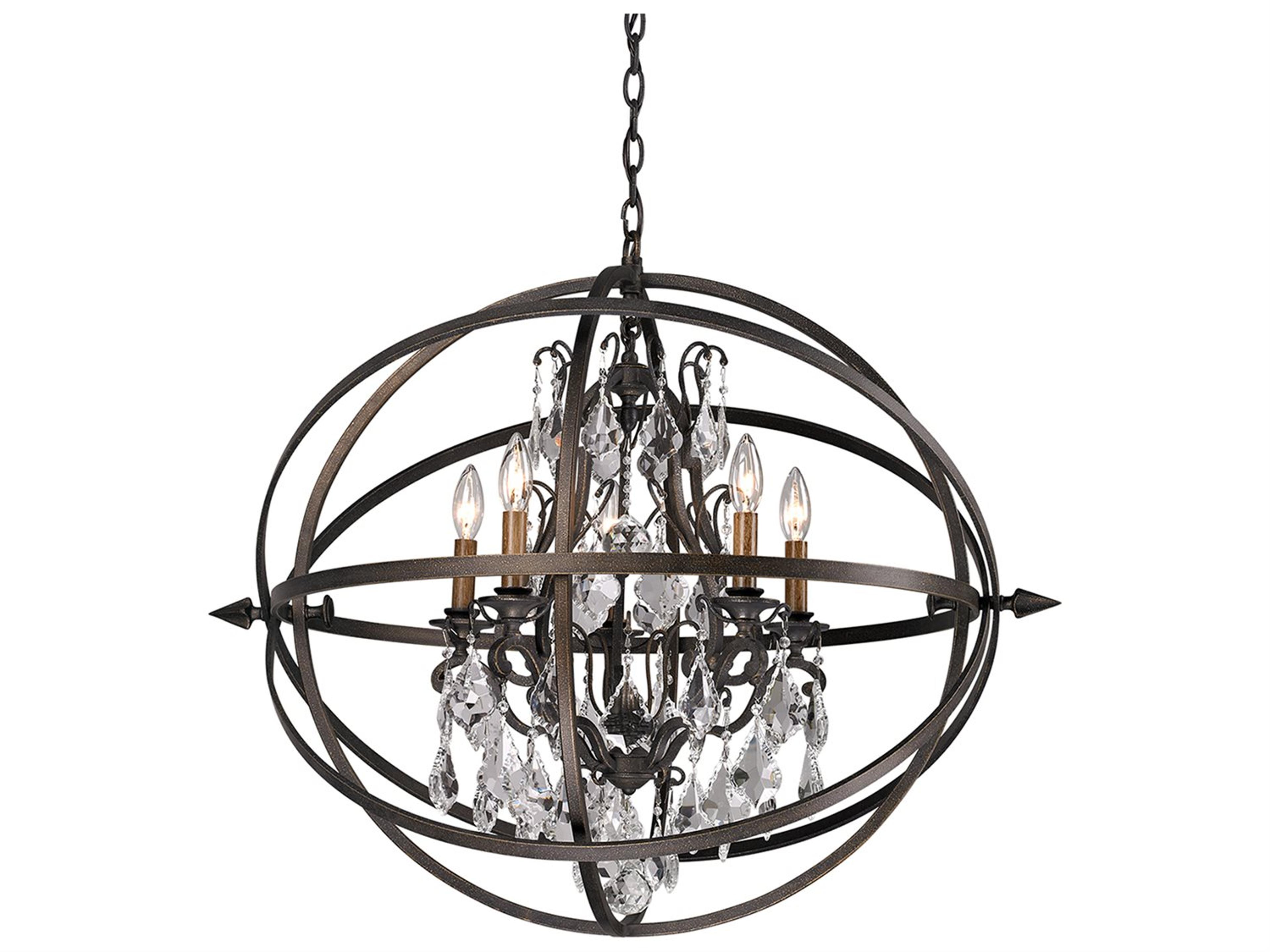 Byron 5-Light Vintage Bronze Crystal Candelabra Globe Chandelier
