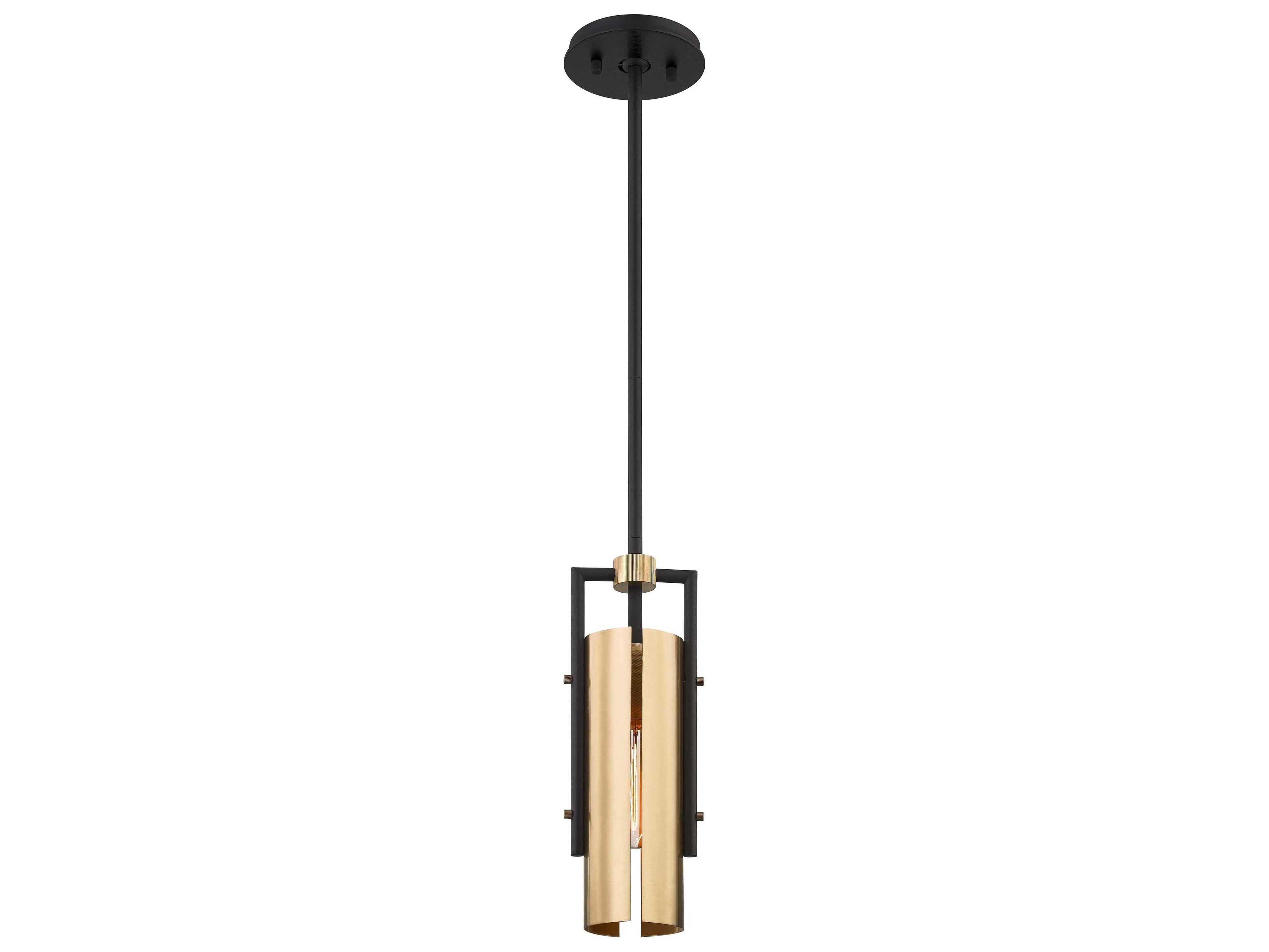 Troy Lighting Emerson 1-Light Carbide Black Brushed Brass Cylinder Sputnik Mini Pendant