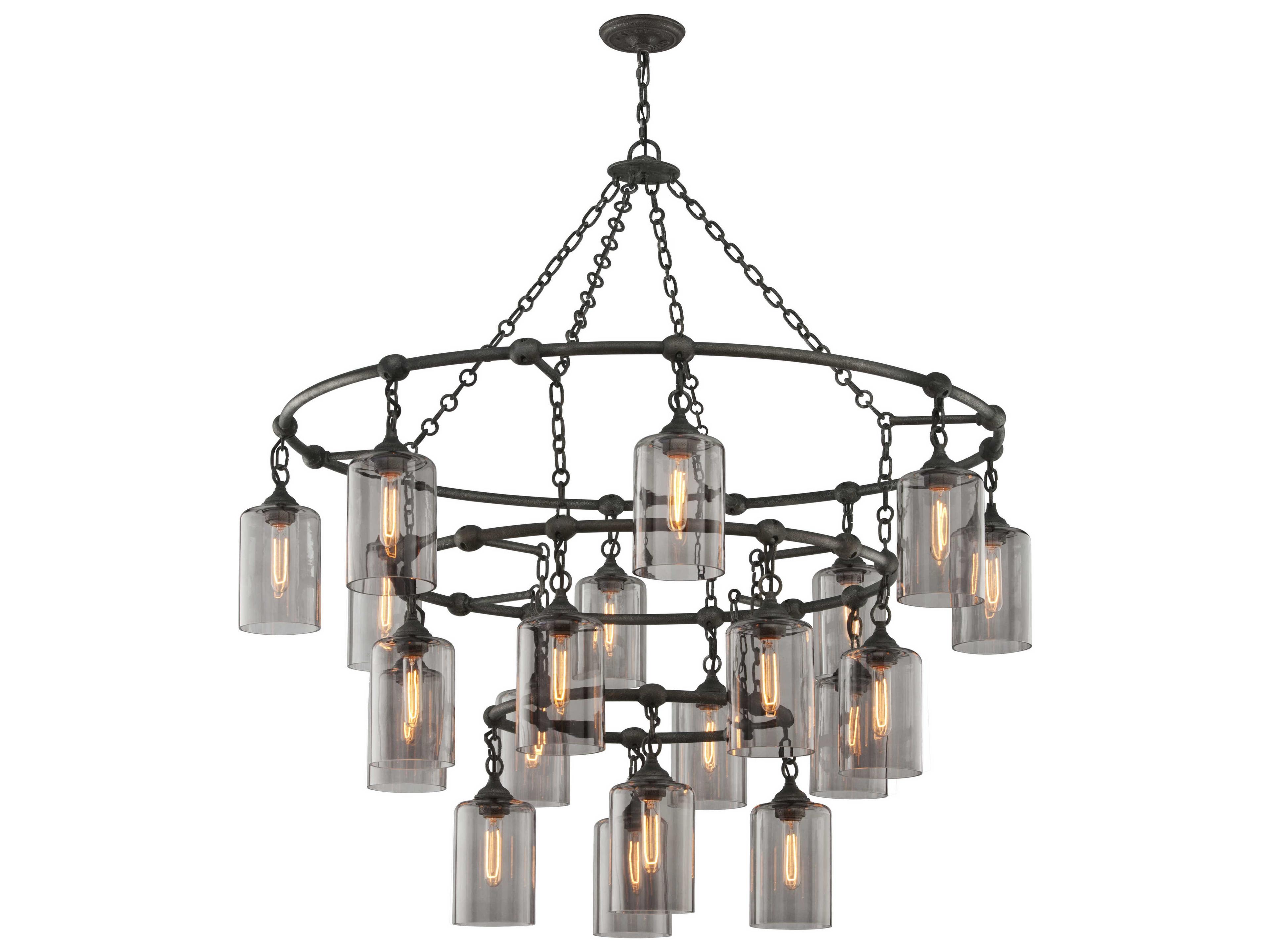 Troy Lighting Gotham 20-Light Aged Silver Glass Candelabra Tiered Chandelier