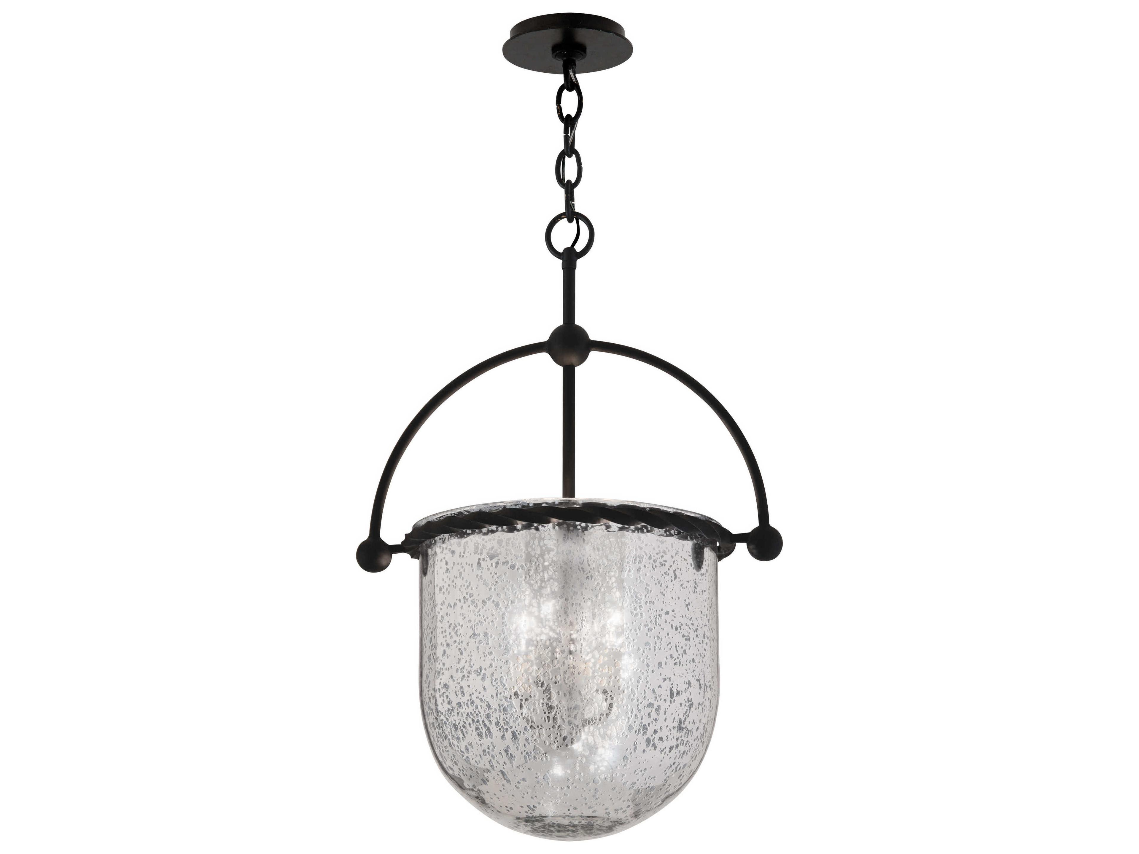 Troy Lighting Mercury 3-Light Old Iron Black Glass Bell Pendant