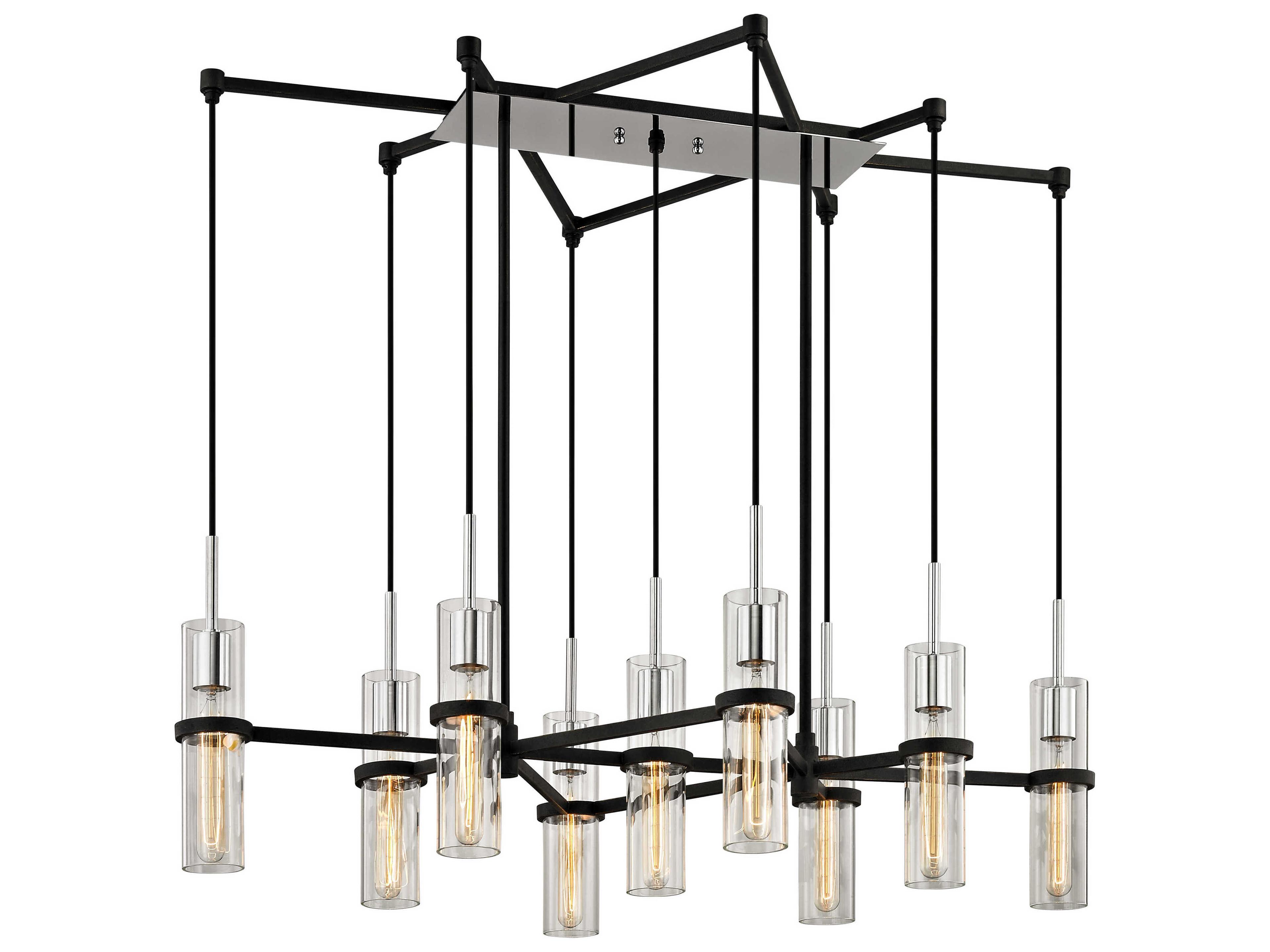 Troy Lighting Xavier 9-Light Vintage Iron Black Glass Cylinder Island Pendant