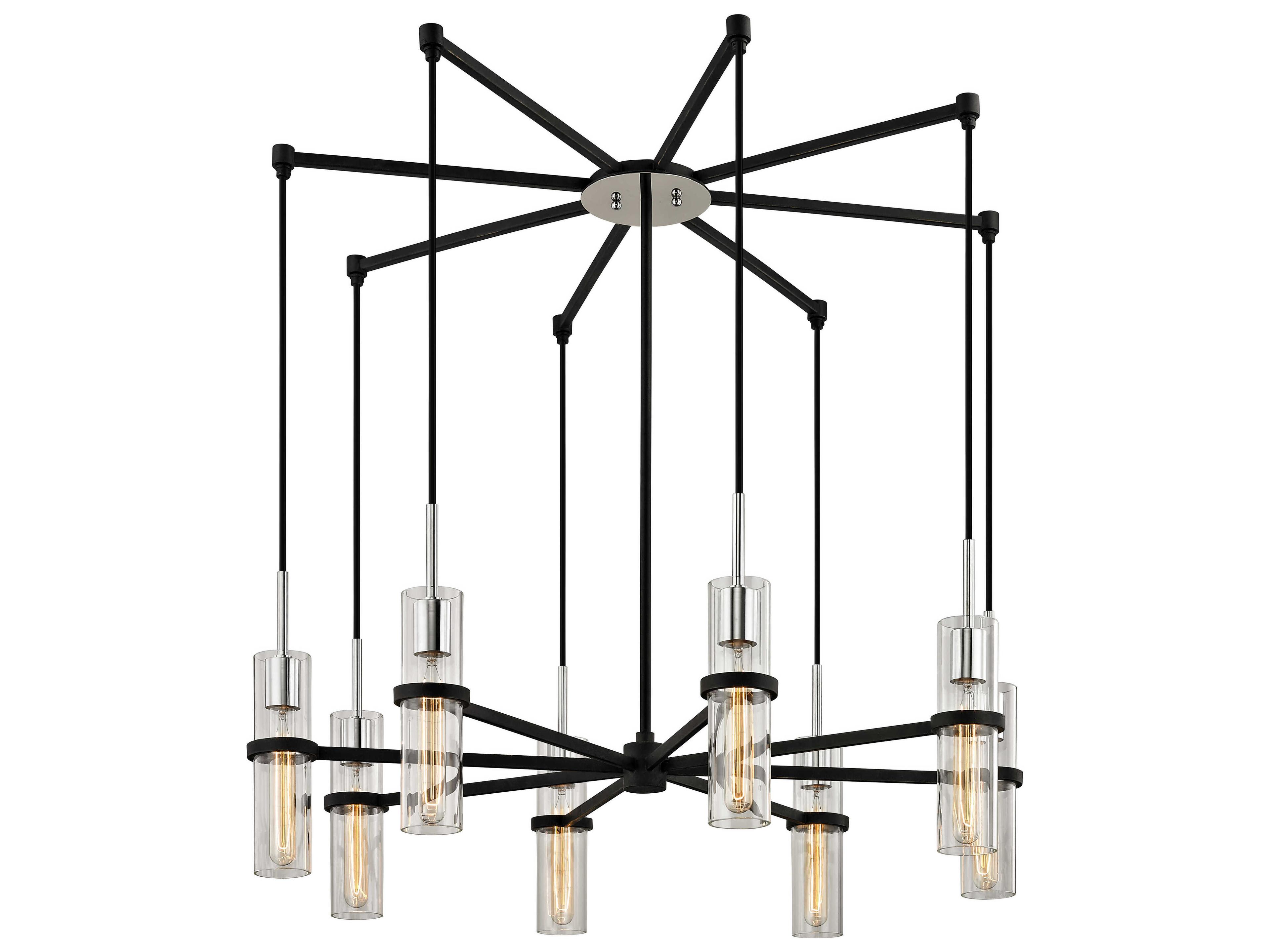 Troy Lighting Xavier 8-Light Vintage Iron Black Glass Cylinder Pendant