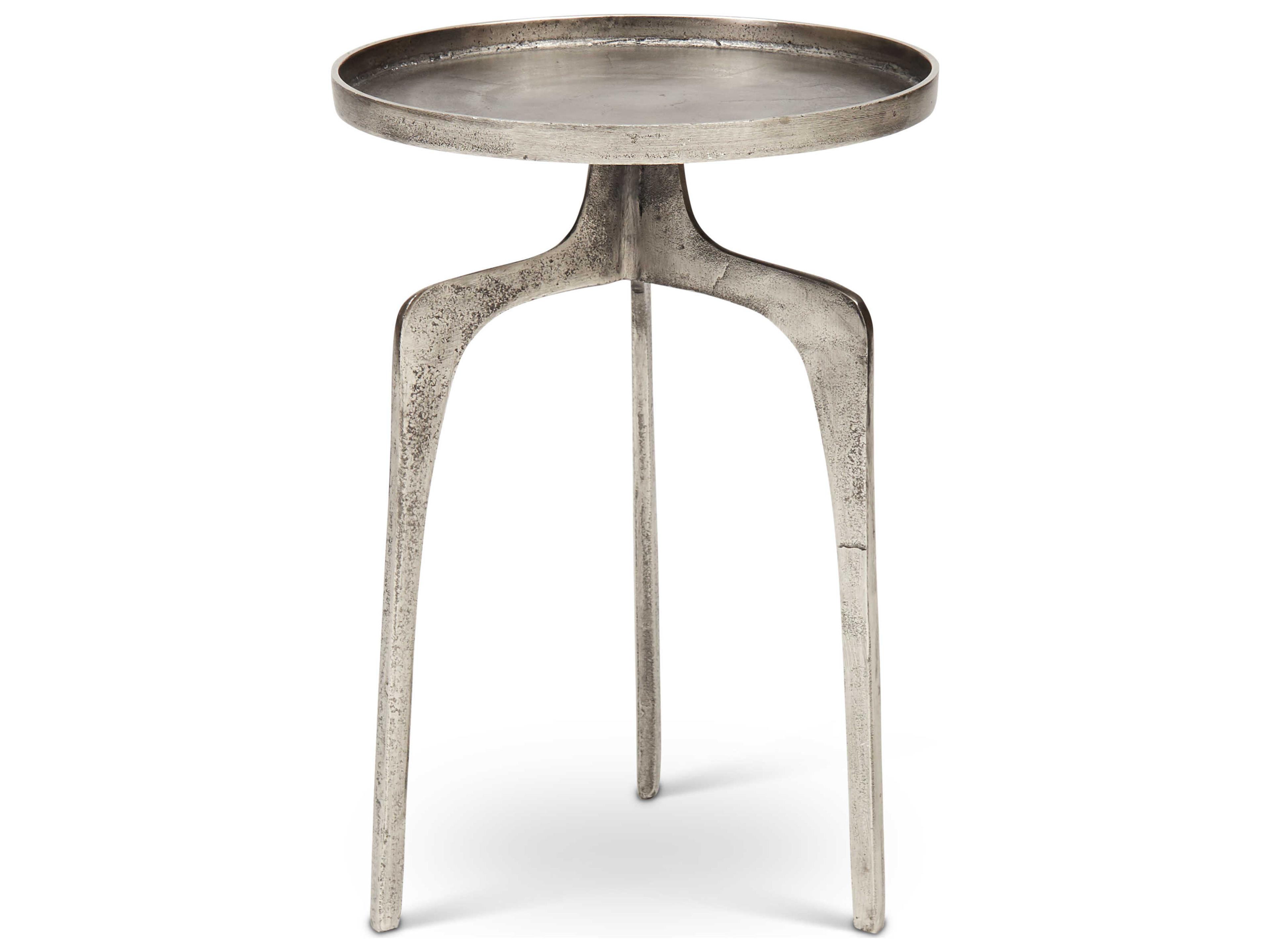 Elements Round Metal Vintage Silver End Table