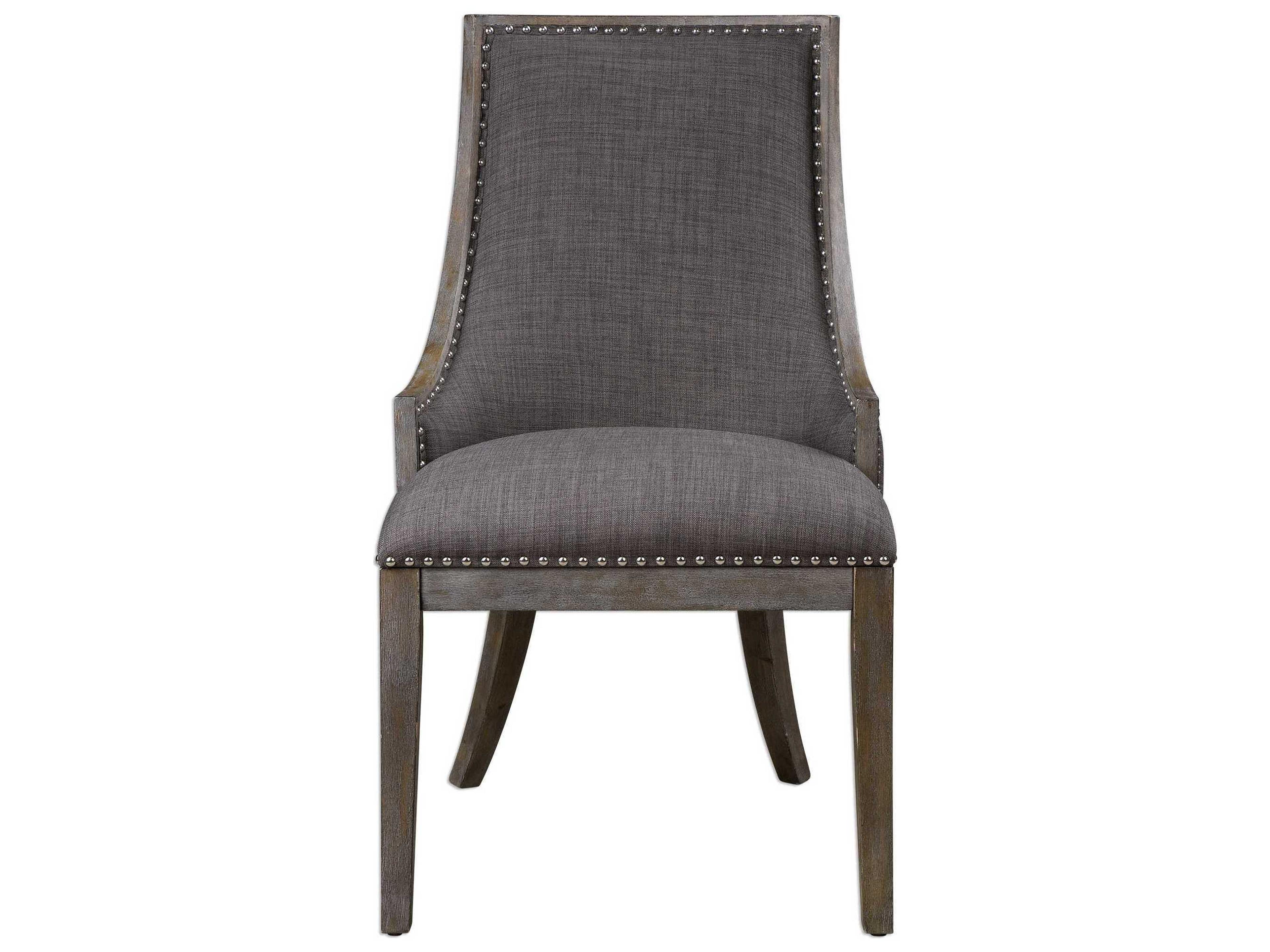 Uttermost Aidrian Solid Wood Gray Upholstered Arm Dining Chair