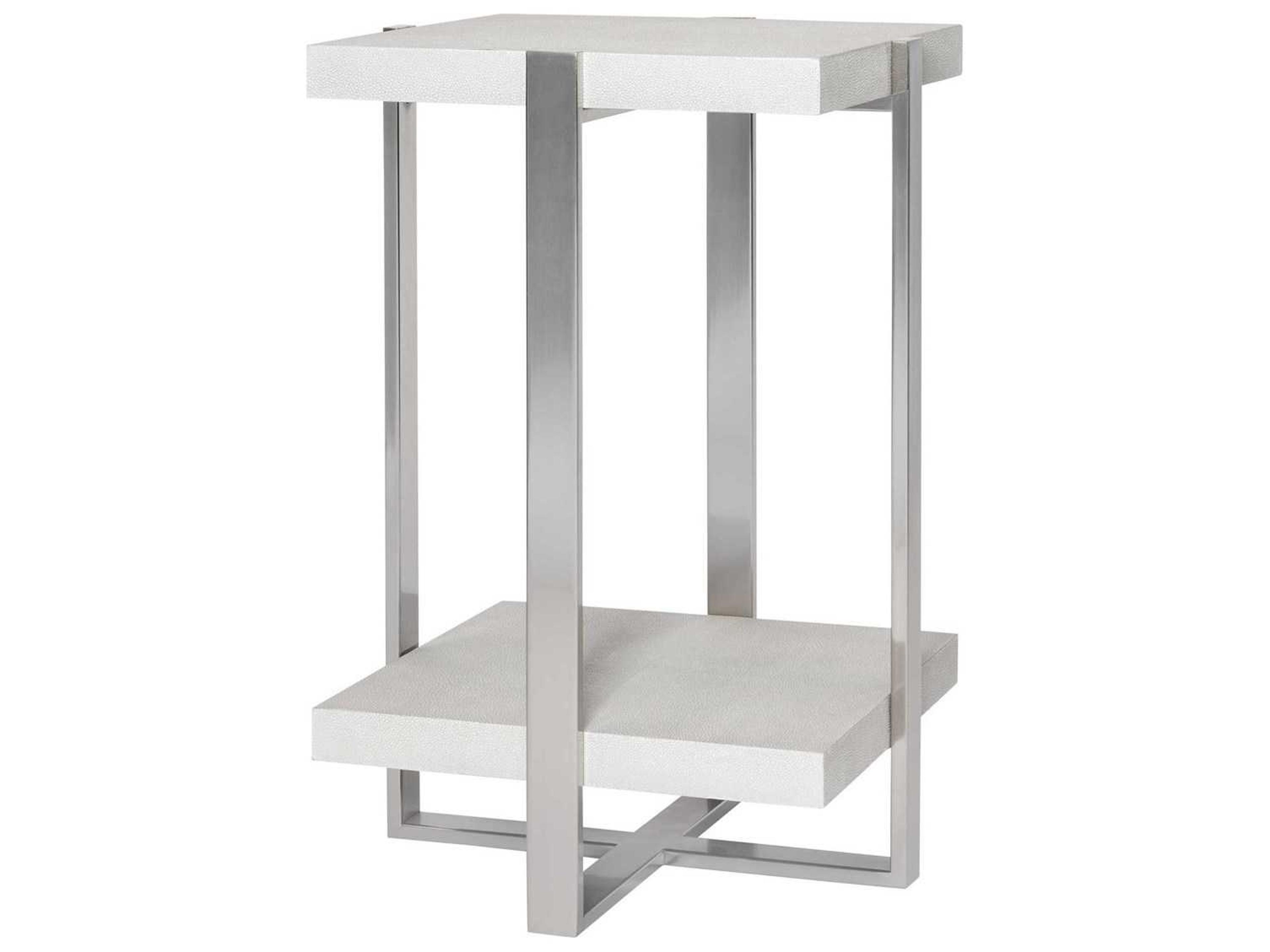 Uttermost Arnaut Square Faux Leather Milk White Light Gray Brushed Silver End Table