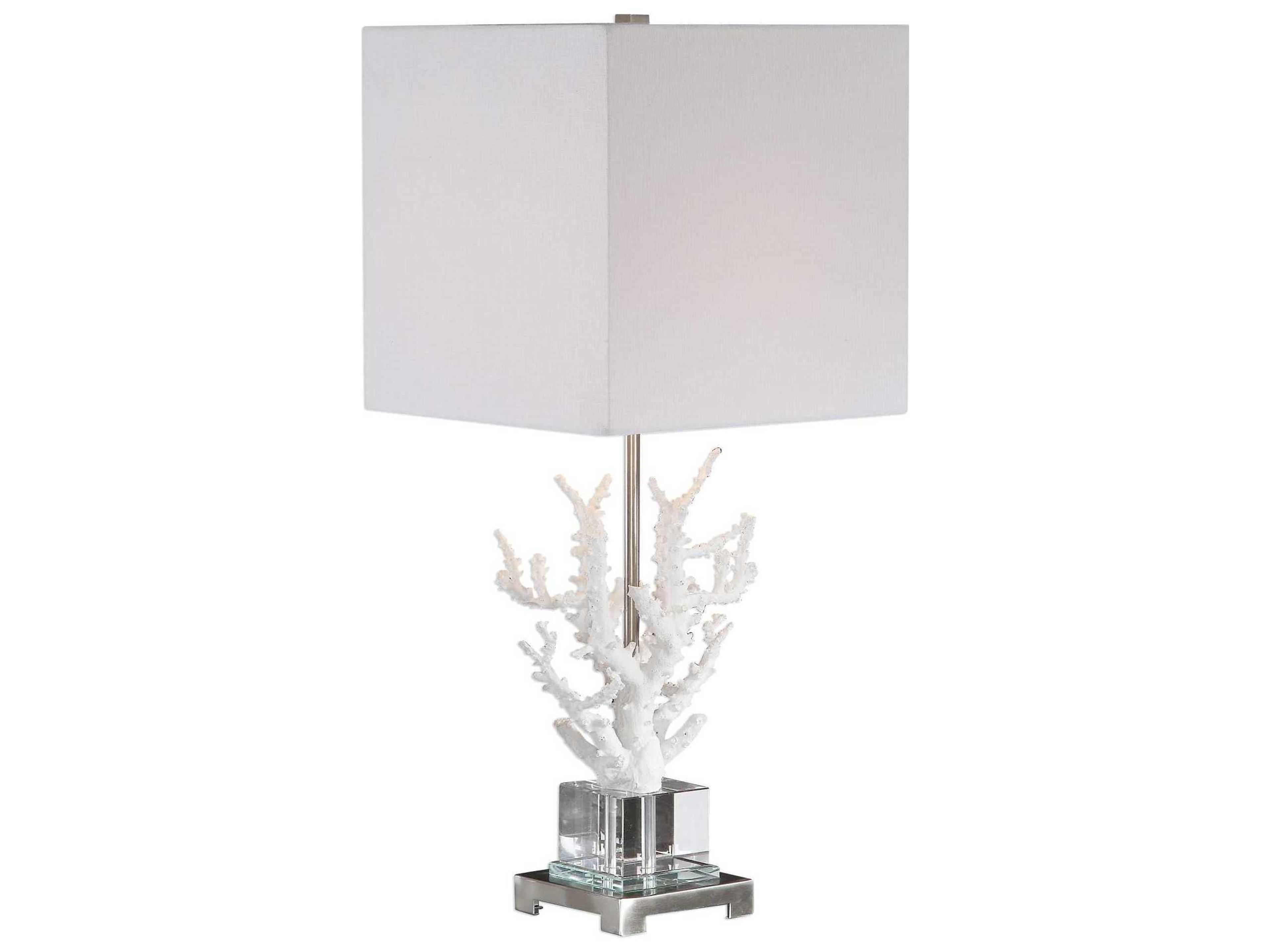 Uttermost Corallo Crystal White Square Hardback Nickel Buffet Lamp