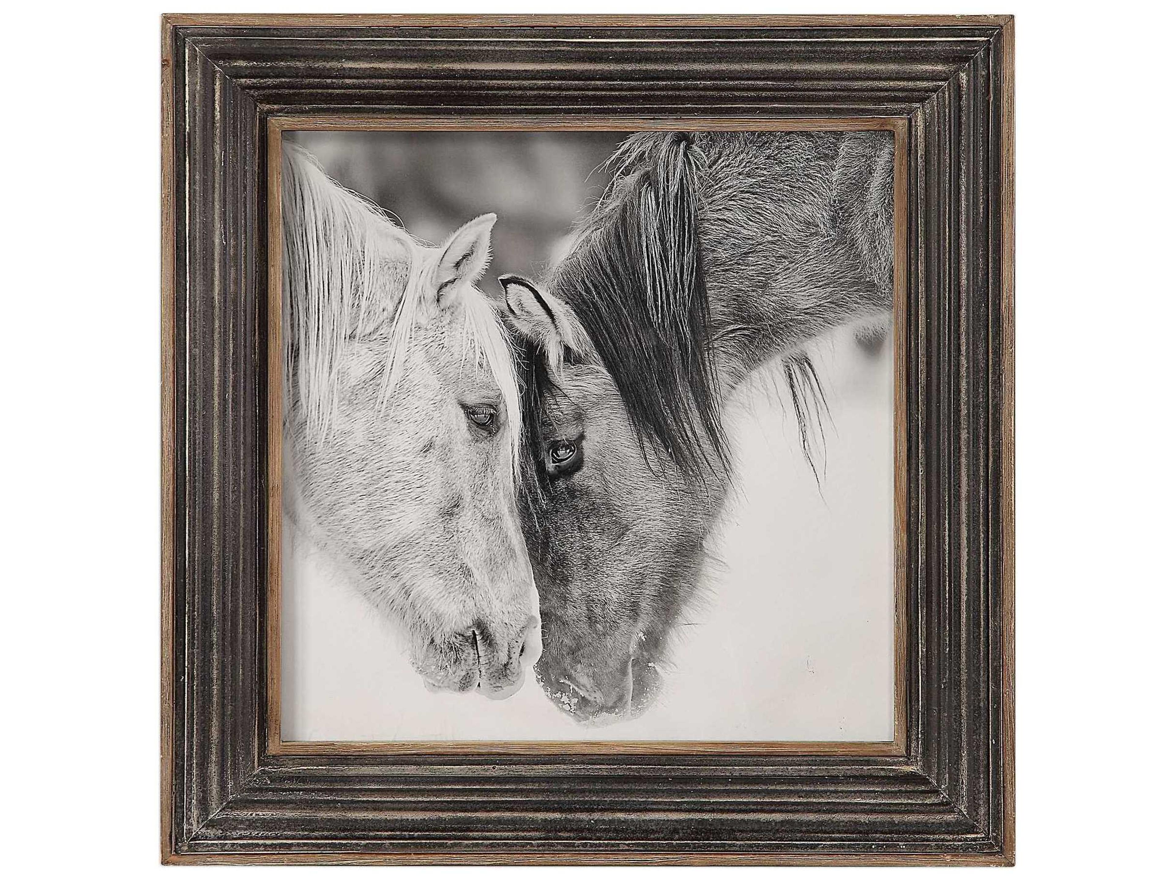 Uttermost Custom Black And White Horses Glass Wall Art