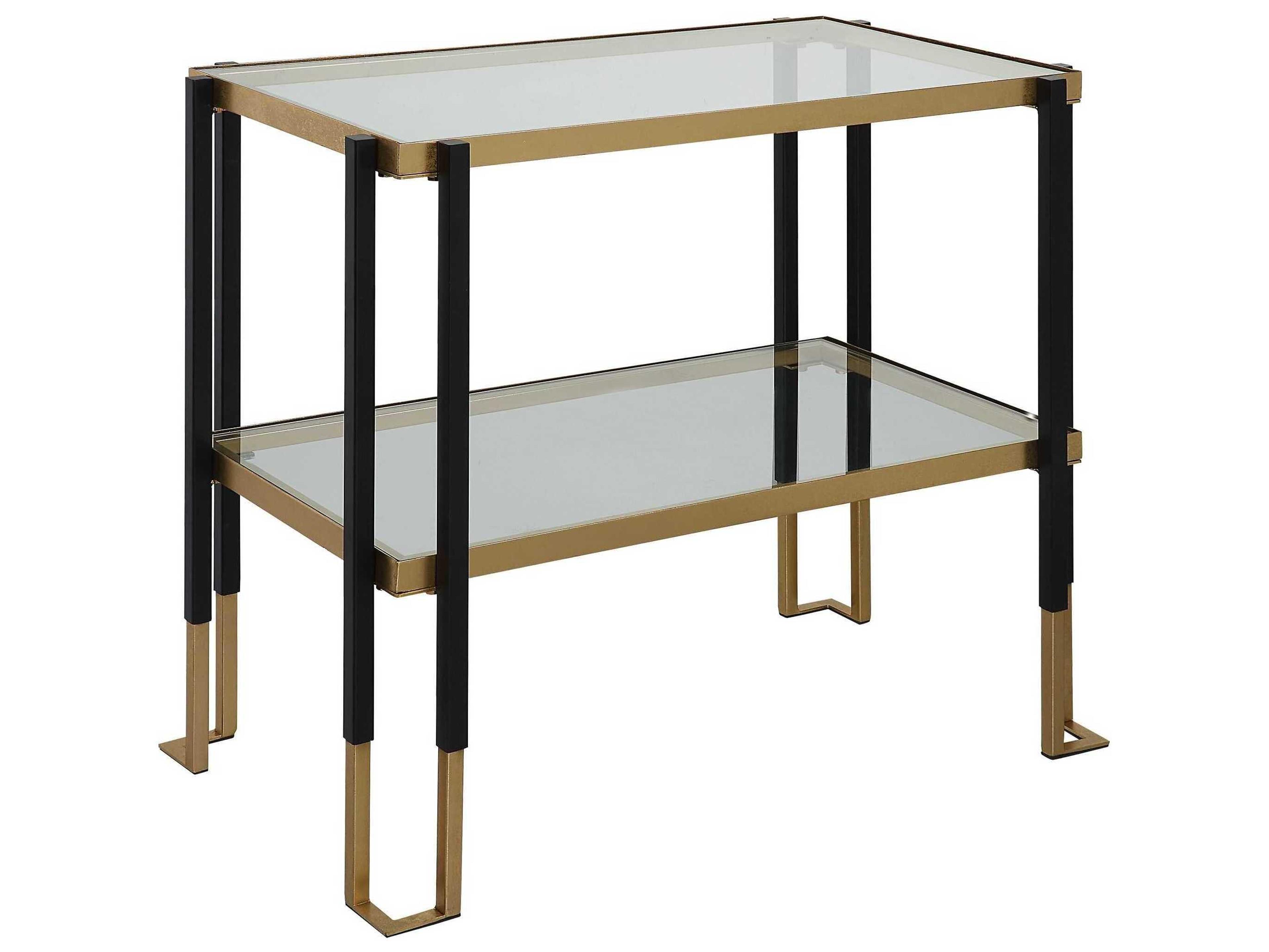 Uttermost Kentmore Rectangular Glass Matte Black Brushed Gold End Table