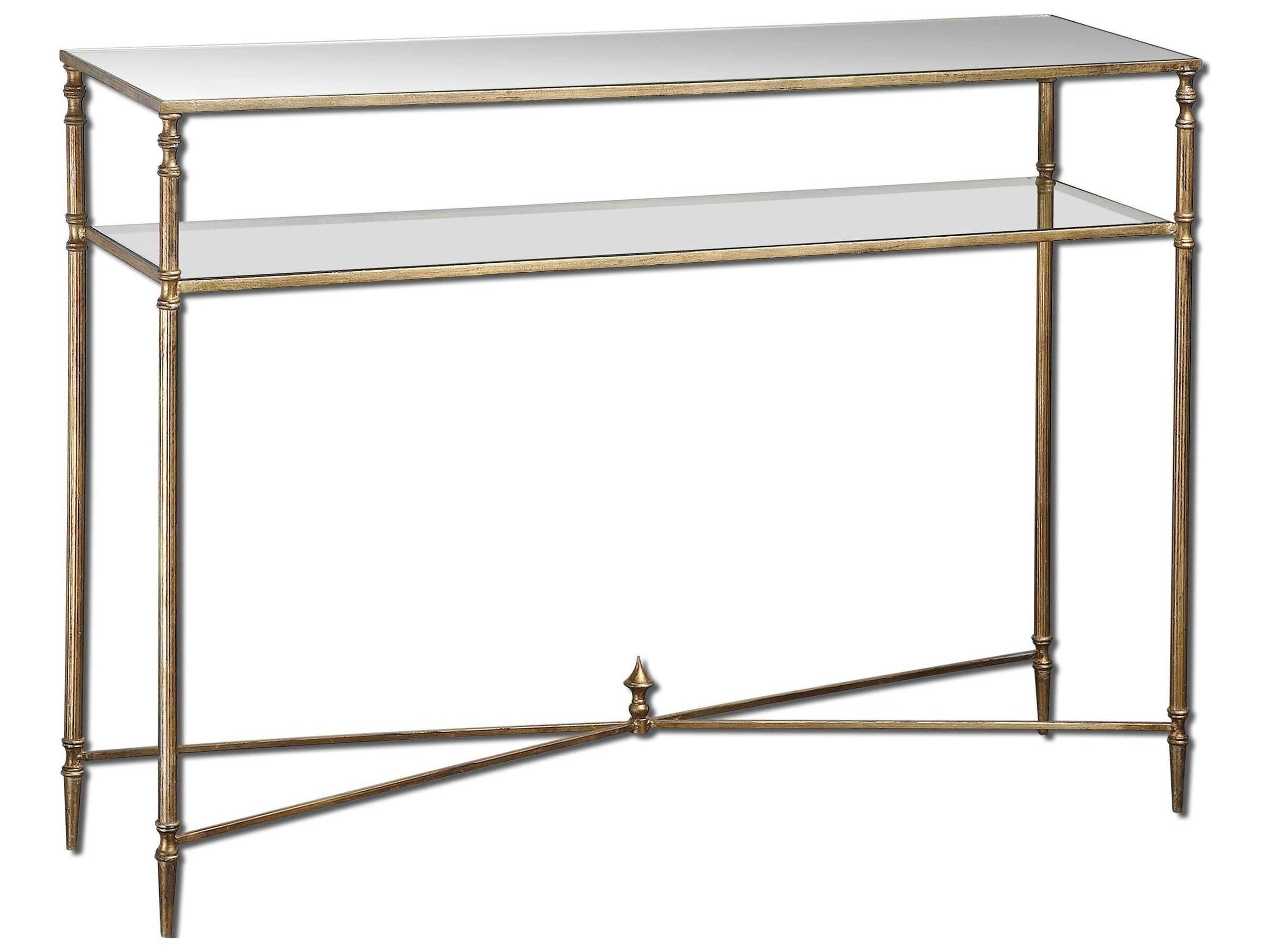 Uttermost Henzler Mirrored Glass Rectangular Antiqued Gold Leaf Console Table