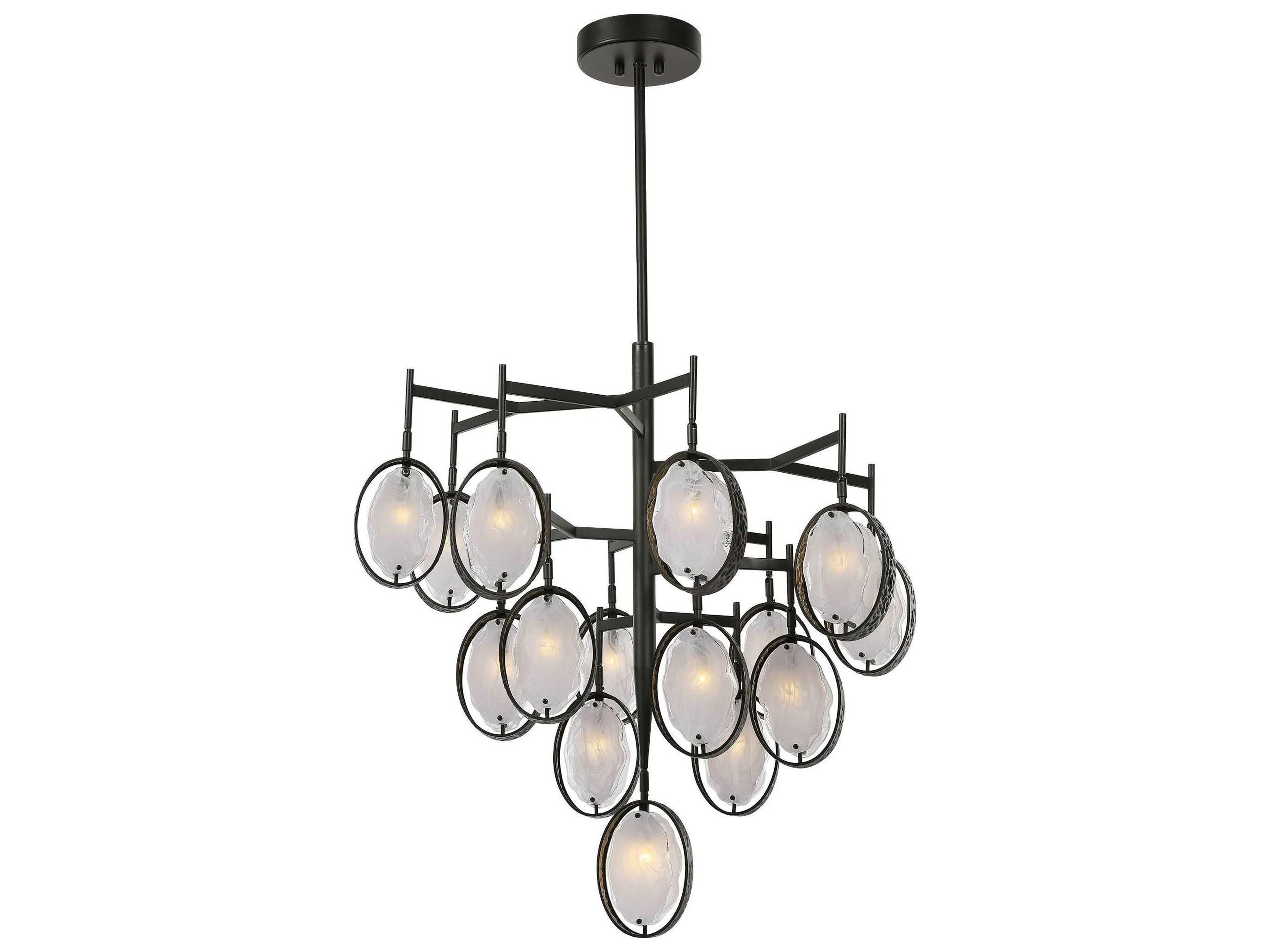 Uttermost Maxin 15-Light Dark Hammered Bronze Glass Round Tiered Chandelier
