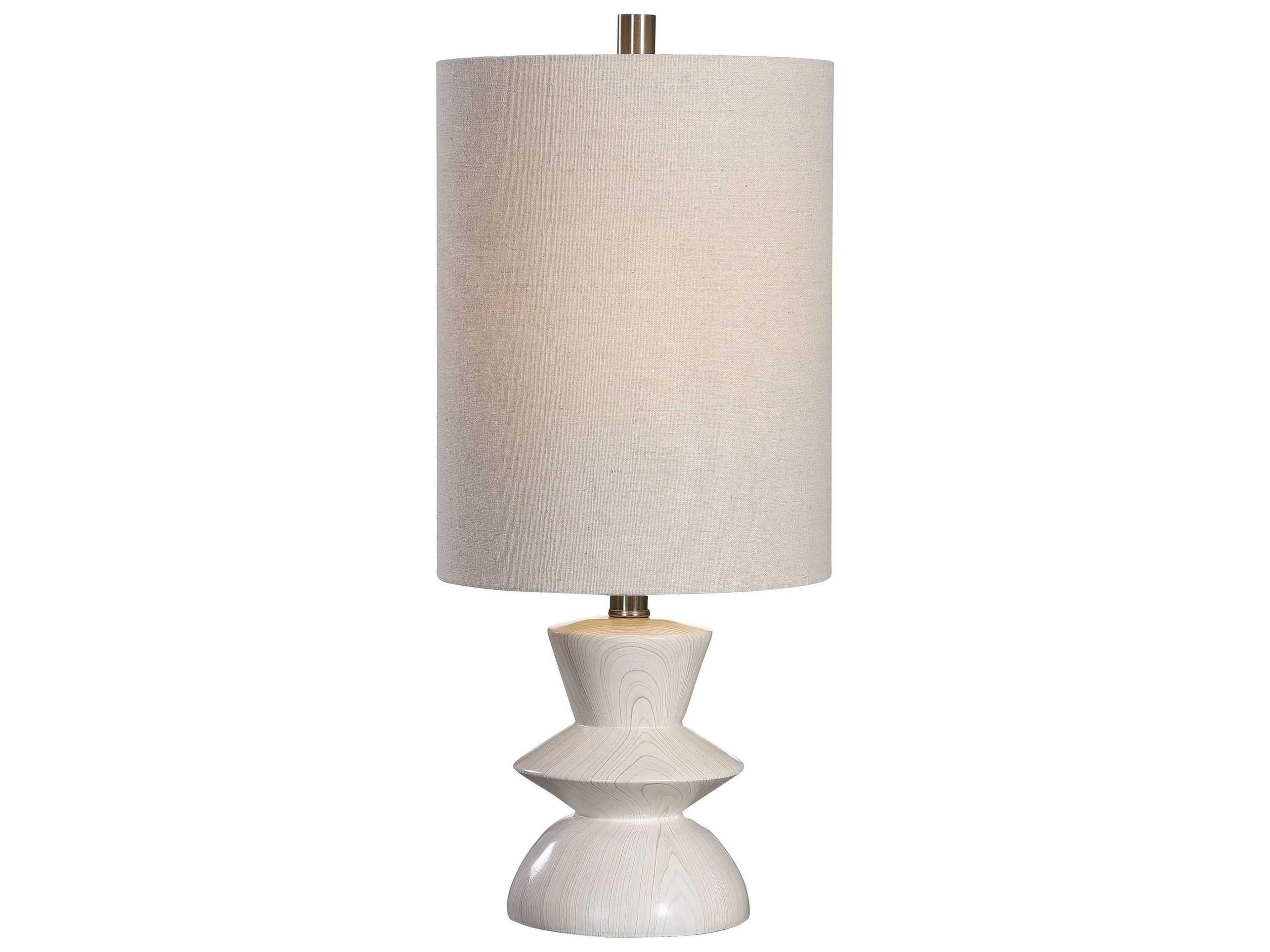 Uttermost Stevens Bleached Wood Round Drum Hardback White Table Lamp